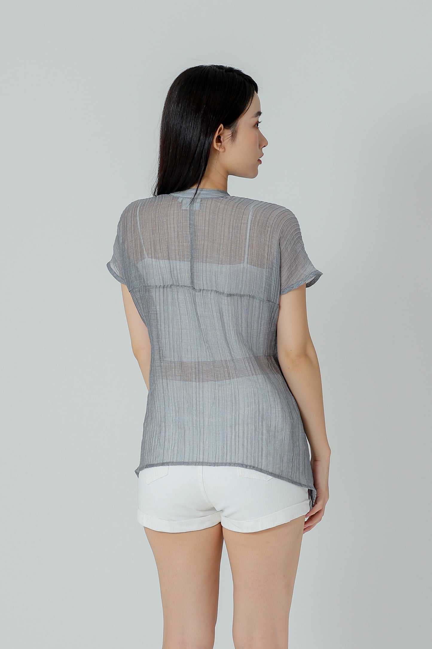 Jamie Sheer Mandrain Collar Blouse - Grey