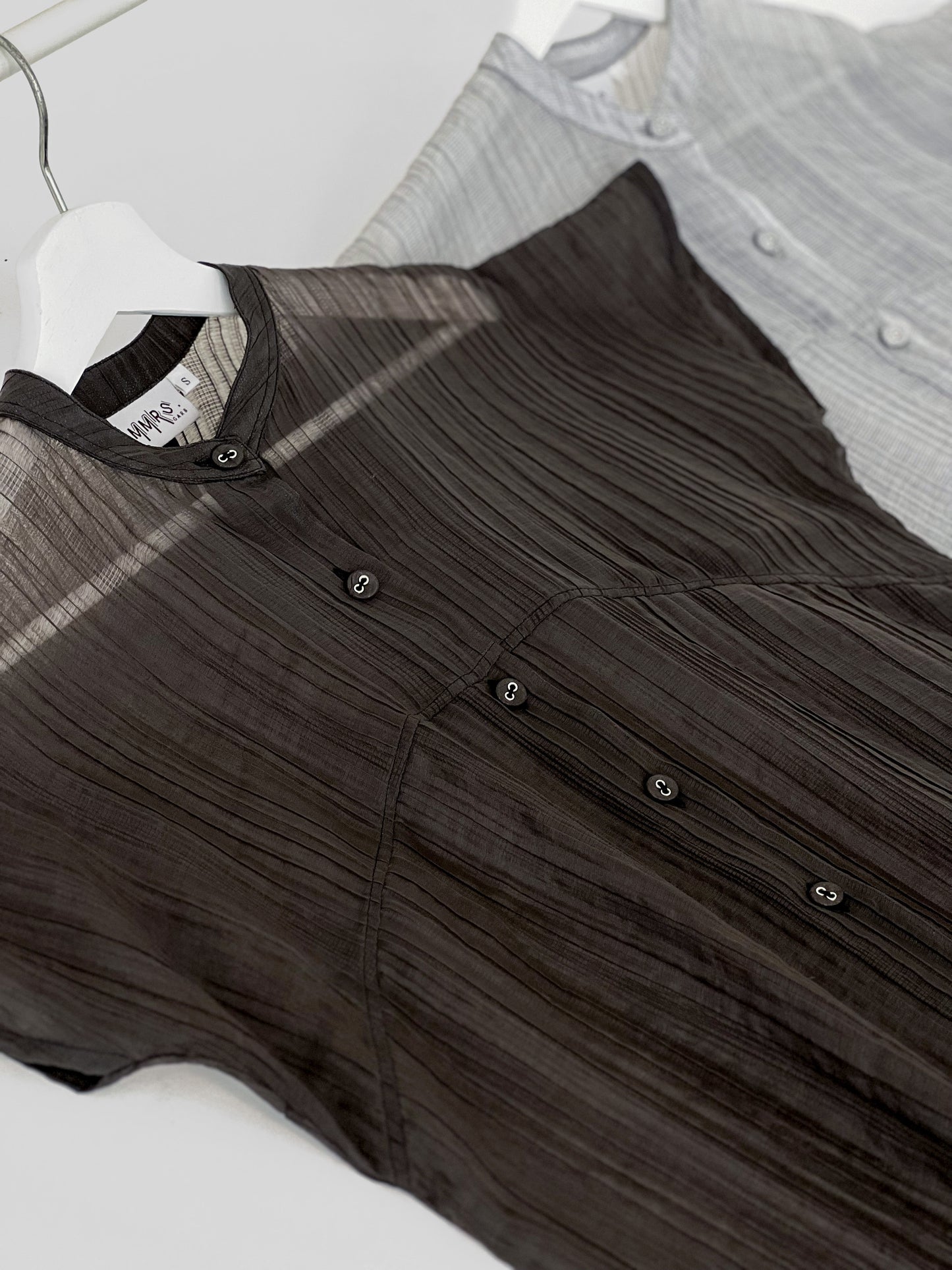 Jamie Sheer Mandrain Collar Blouse - Charcoal