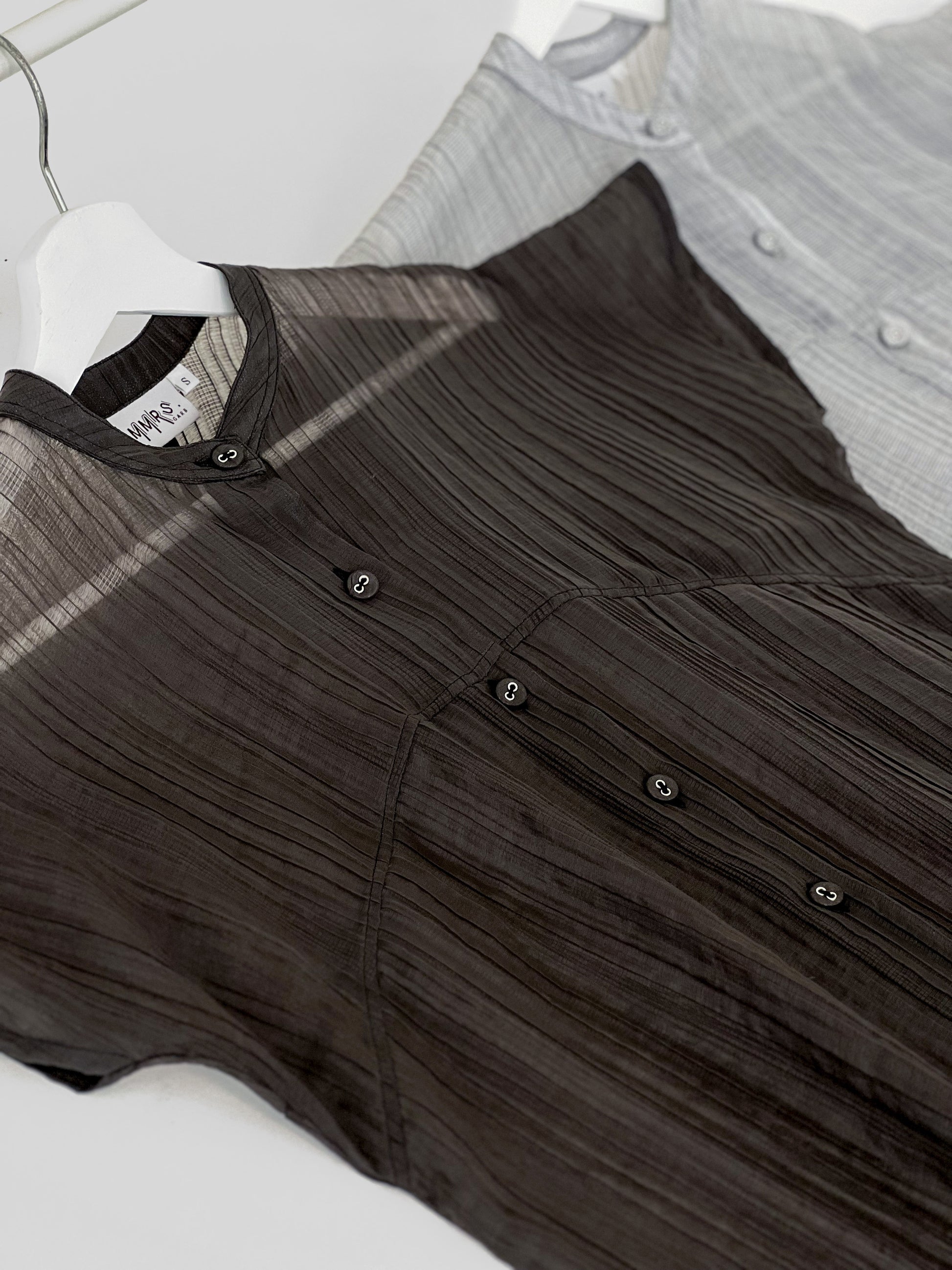 Jamie Sheer Mandrain Collar Blouse - Charcoal