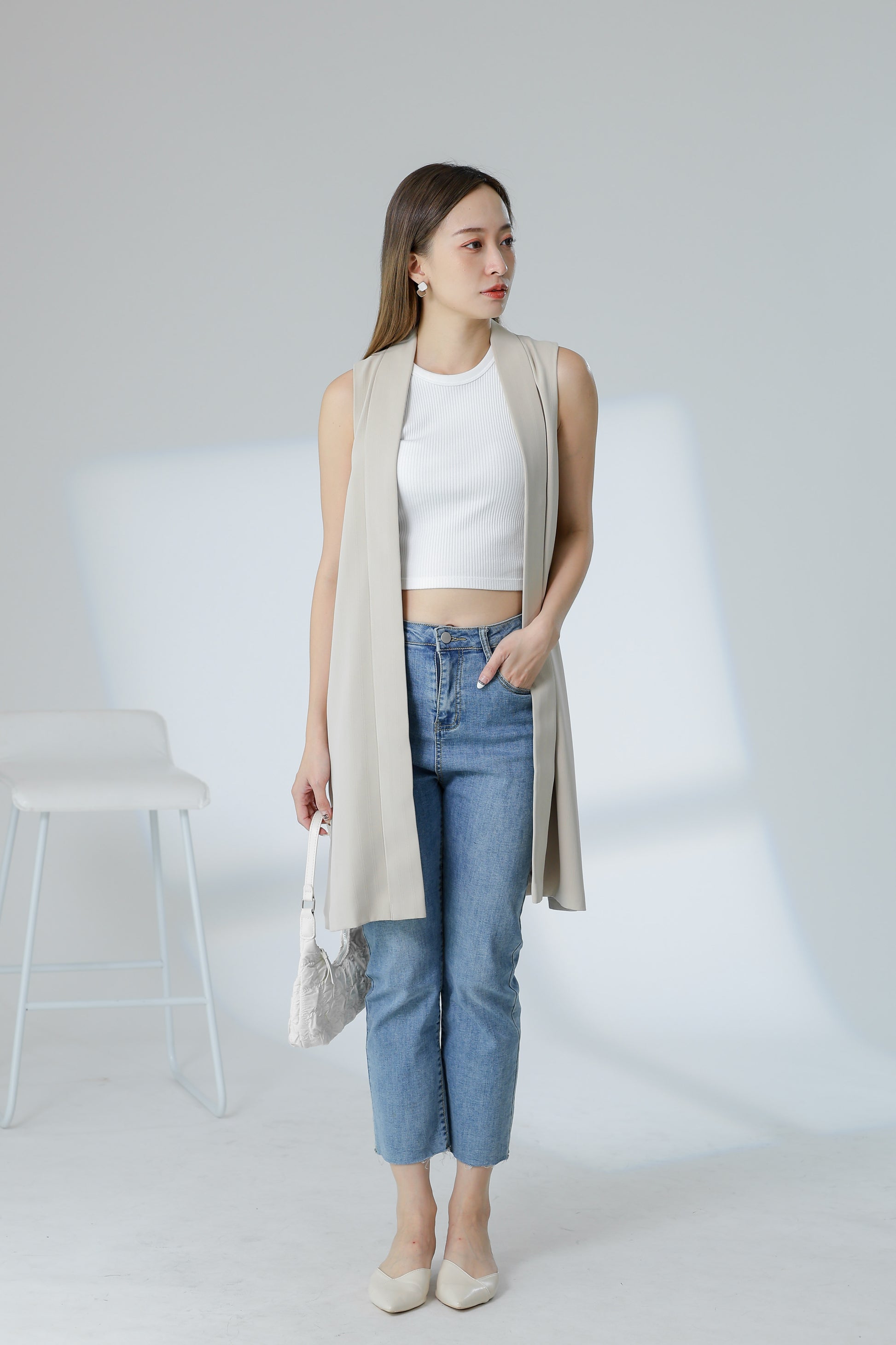 Jaylor Shawl Lapel Vest - Beige