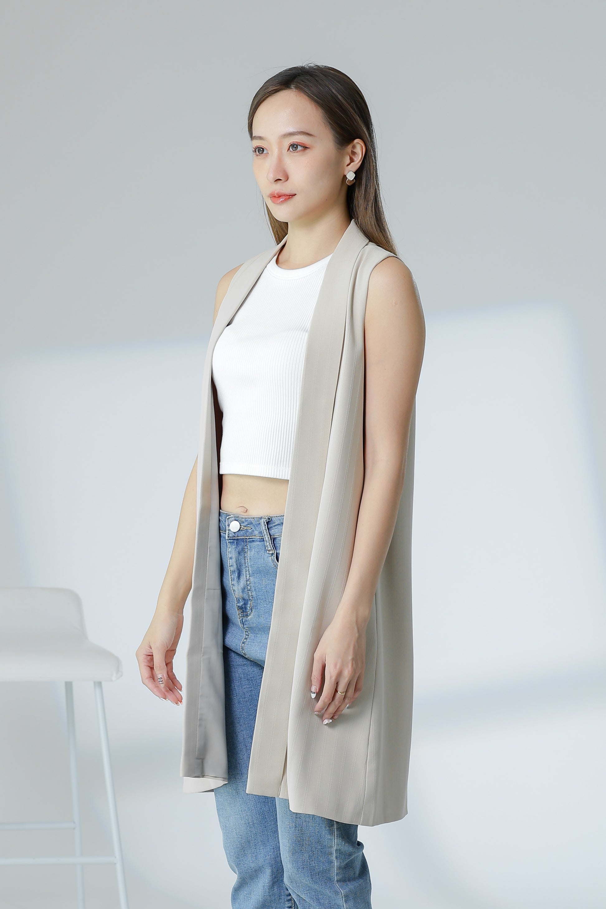 Jaylor Shawl Lapel Vest - Beige