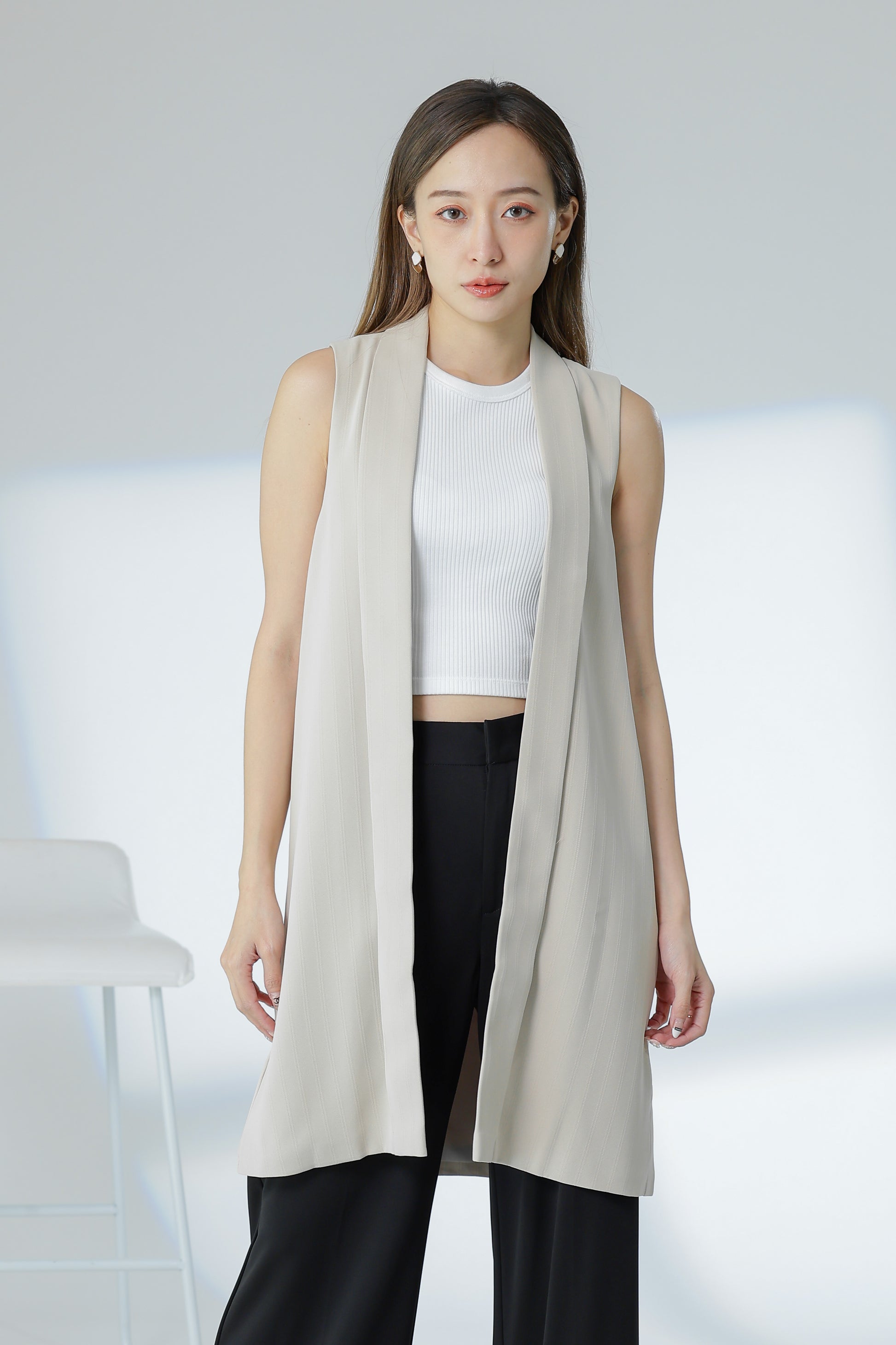 Jaylor Shawl Lapel Vest - Beige