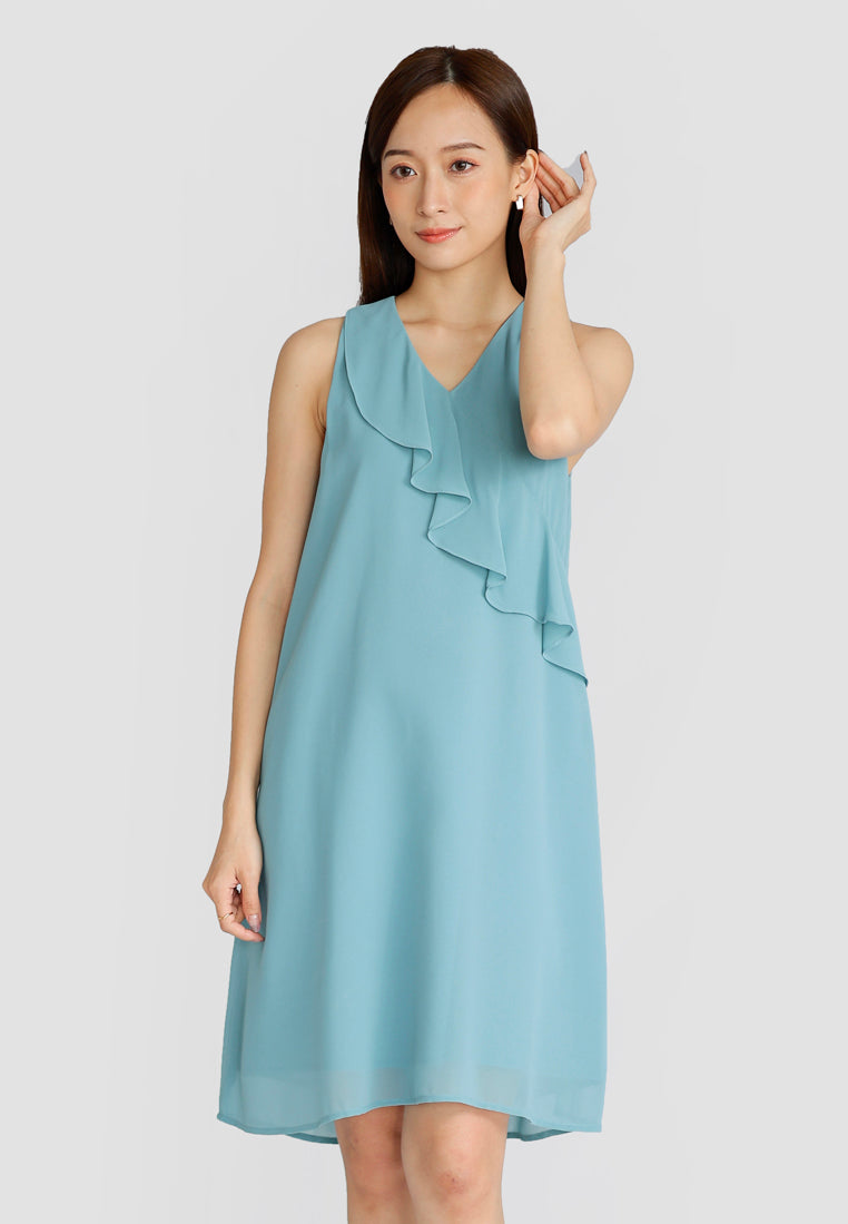 Jazlyn Slant Ruffles Dress - Sapphire
