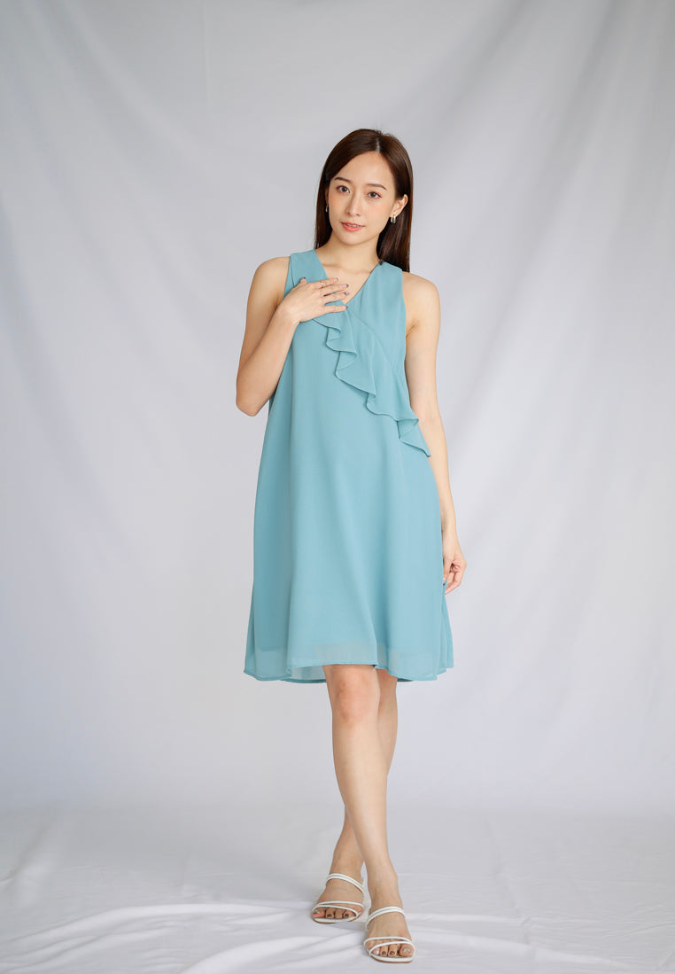 Jazlyn Slant Ruffles Dress - Sapphire