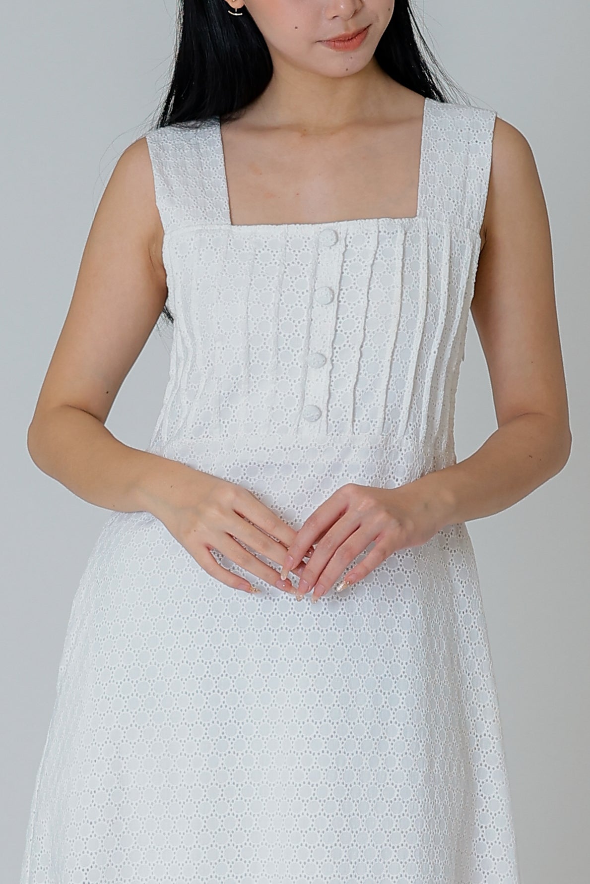 Jecca Square Neck Button Midi Dress - Ivory