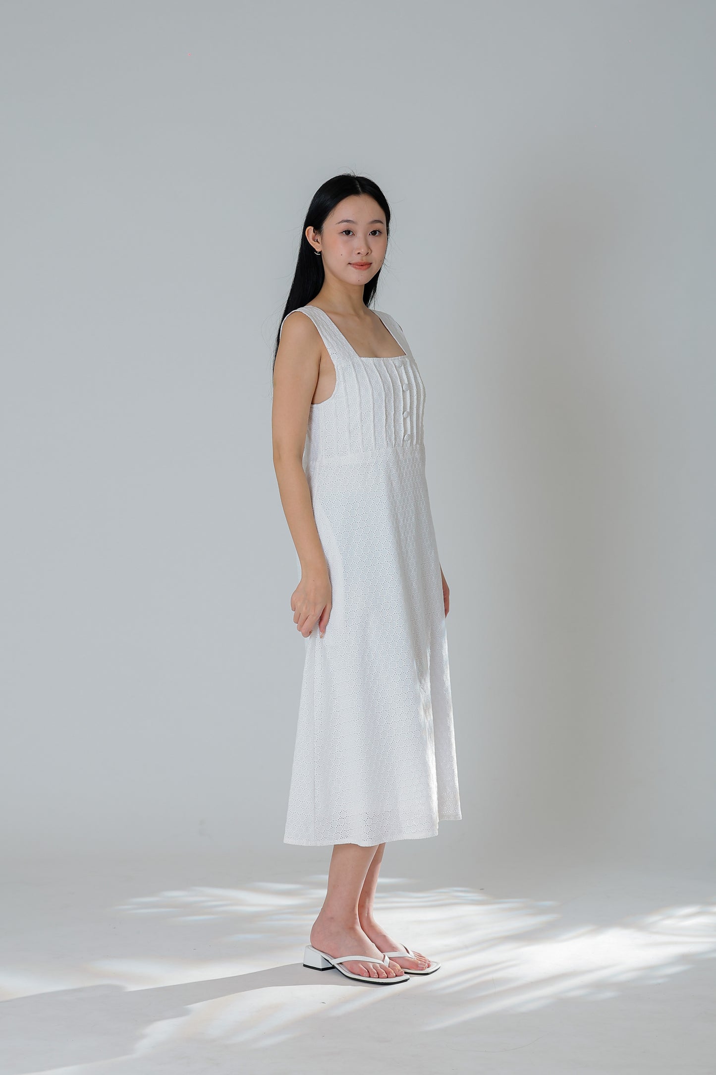 Jecca Square Neck Button Midi Dress - Ivory