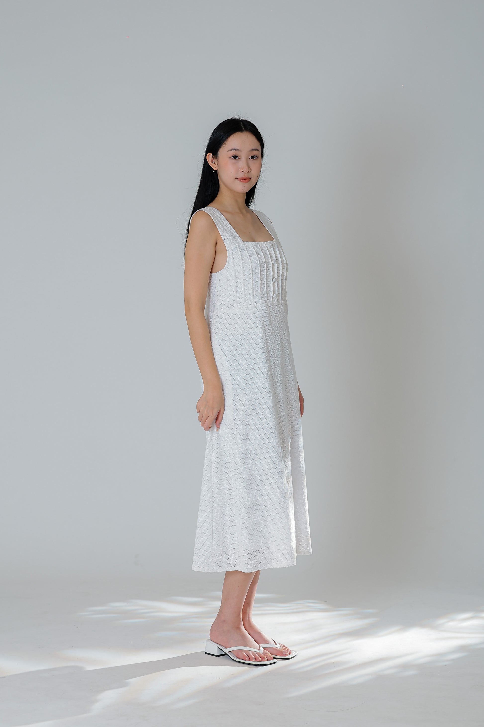 Jecca Square Neck Button Midi Dress - Ivory