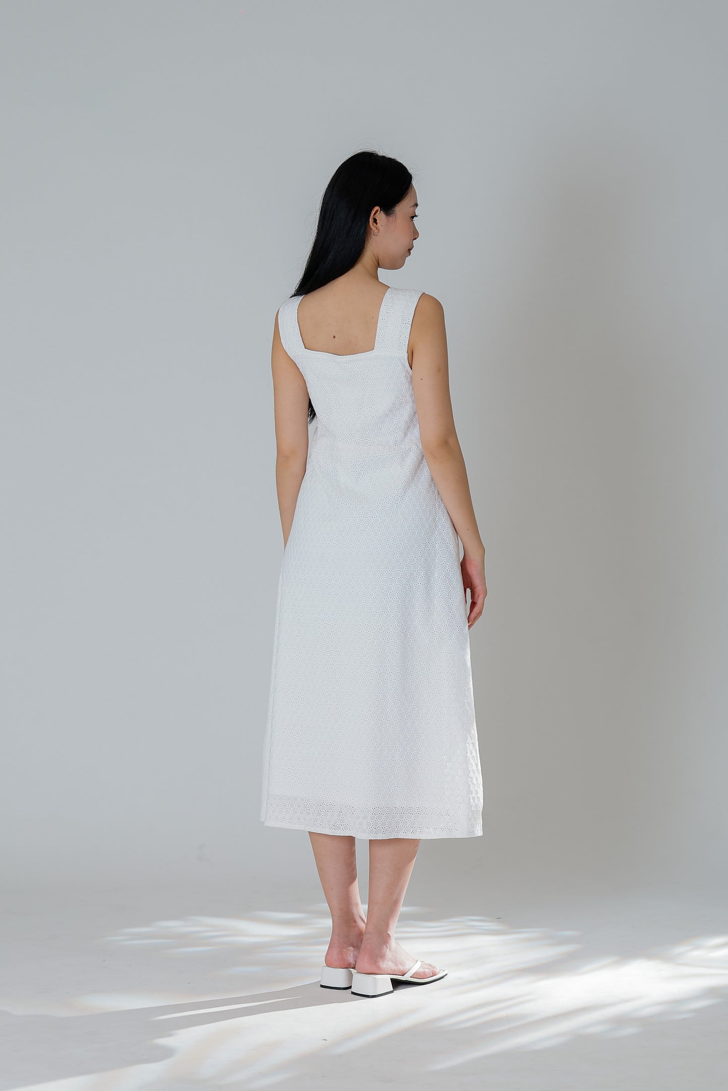 Jecca Square Neck Button Midi Dress - Ivory