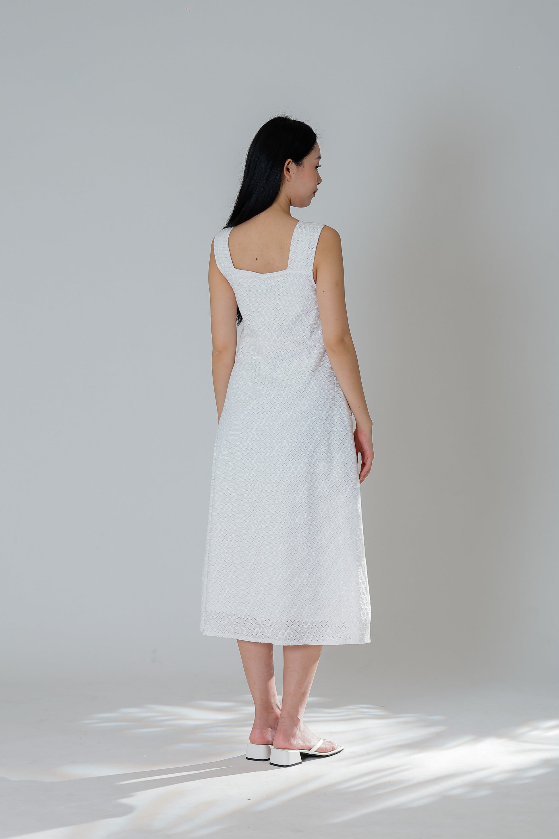 Jecca Square Neck Button Midi Dress - Ivory