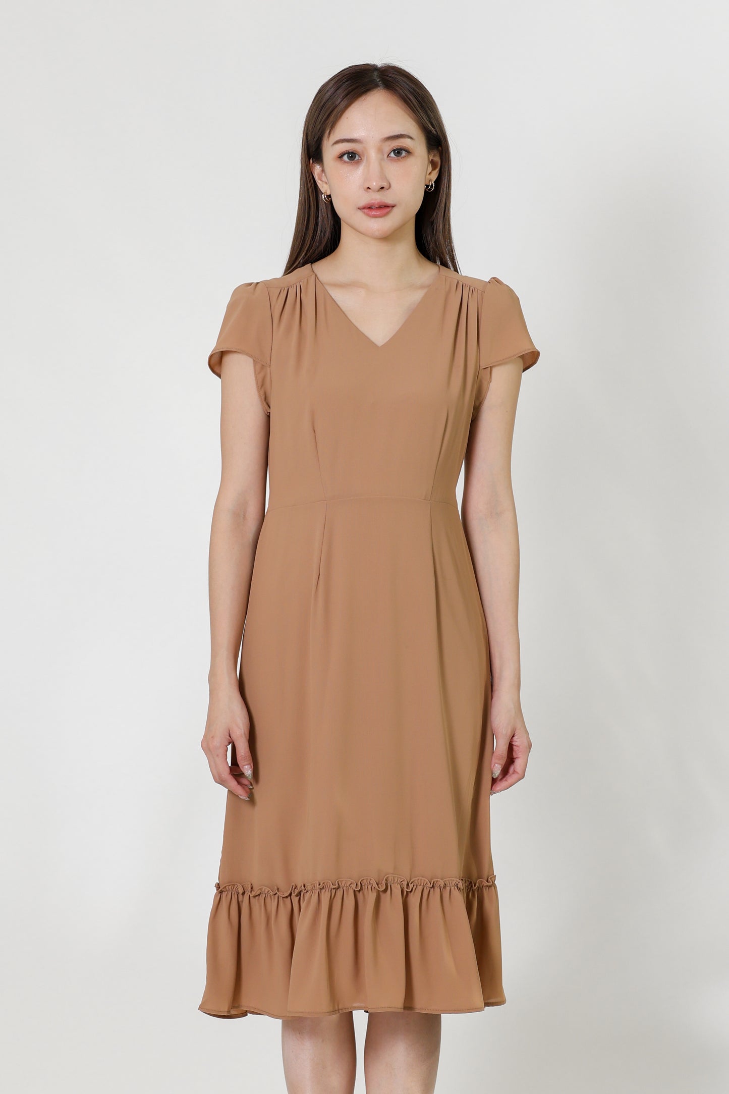 Joey V-Neck Petal Sleeve Dress - Nude
