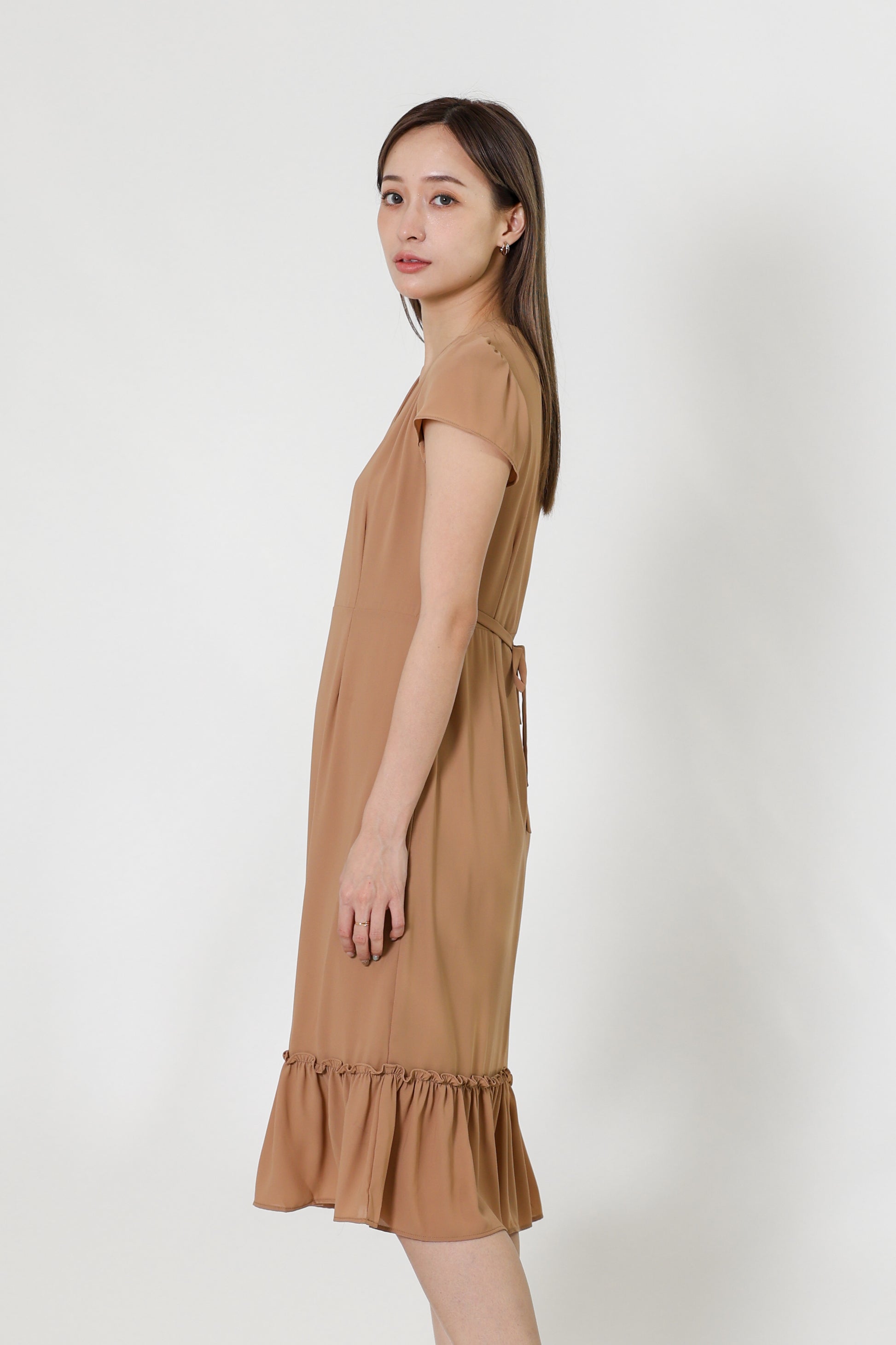Joey V-Neck Petal Sleeve Dress - Nude
