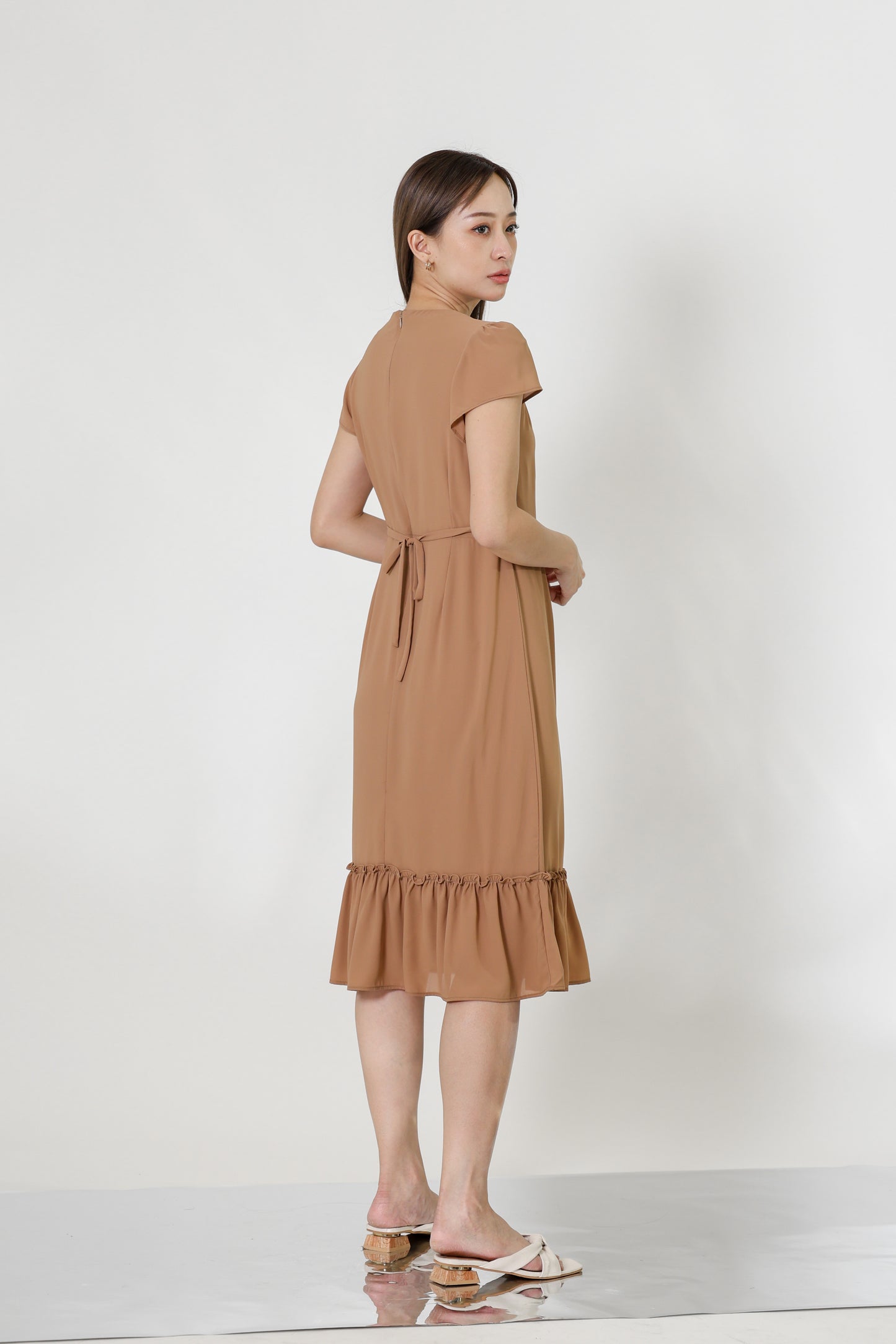 Joey V-Neck Petal Sleeve Dress - Nude