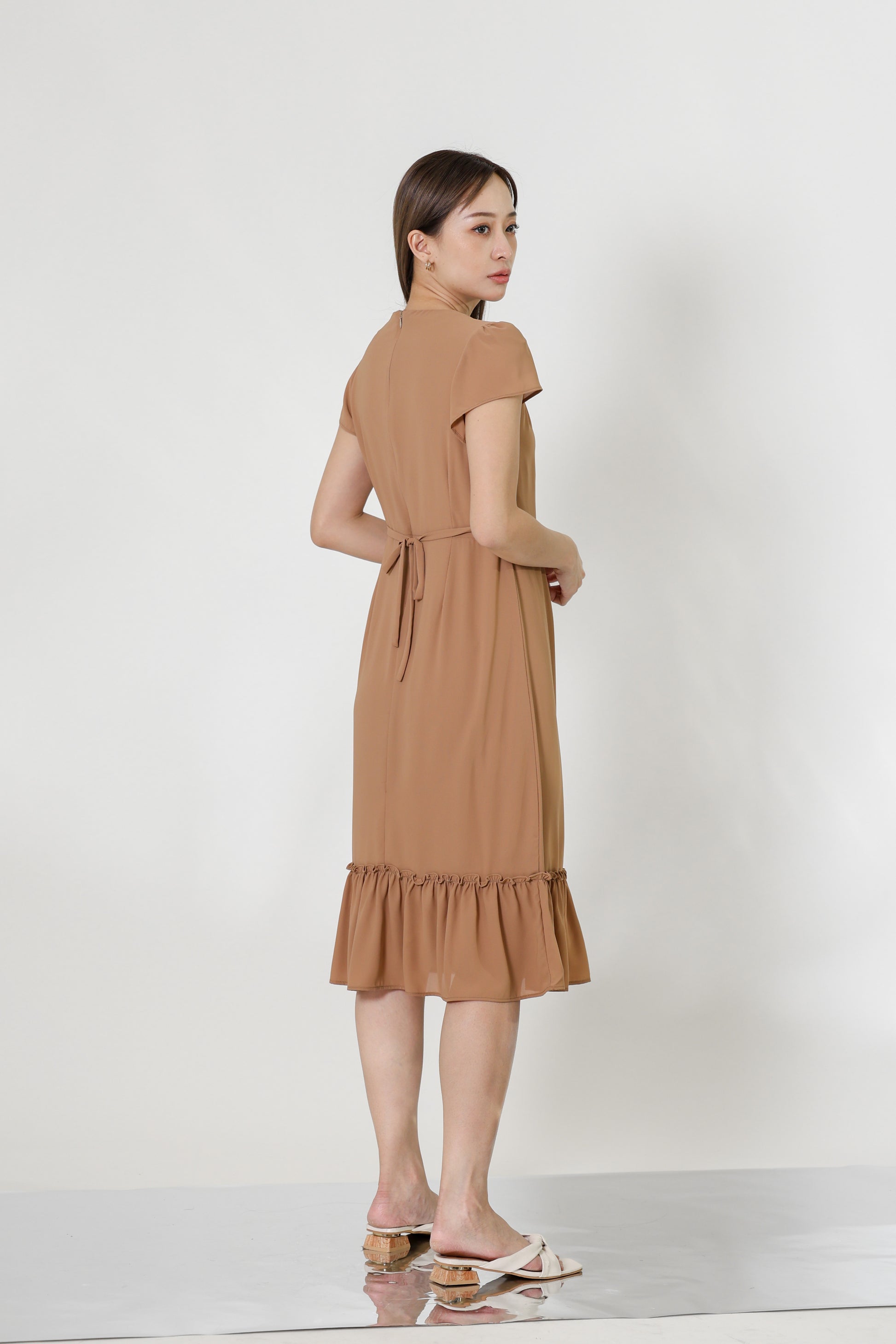 Joey V-Neck Petal Sleeve Dress - Nude