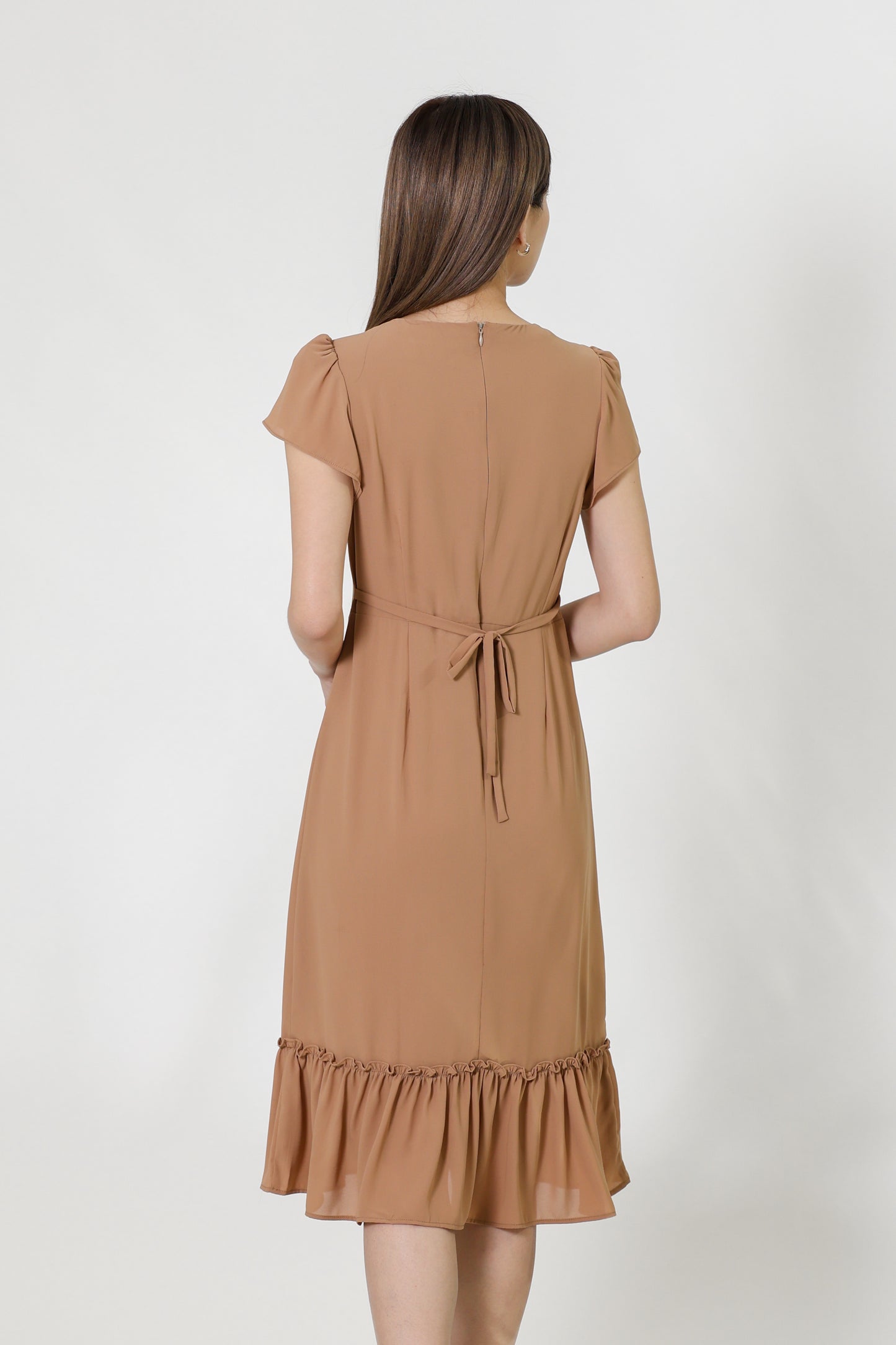 Joey V-Neck Petal Sleeve Dress - Nude