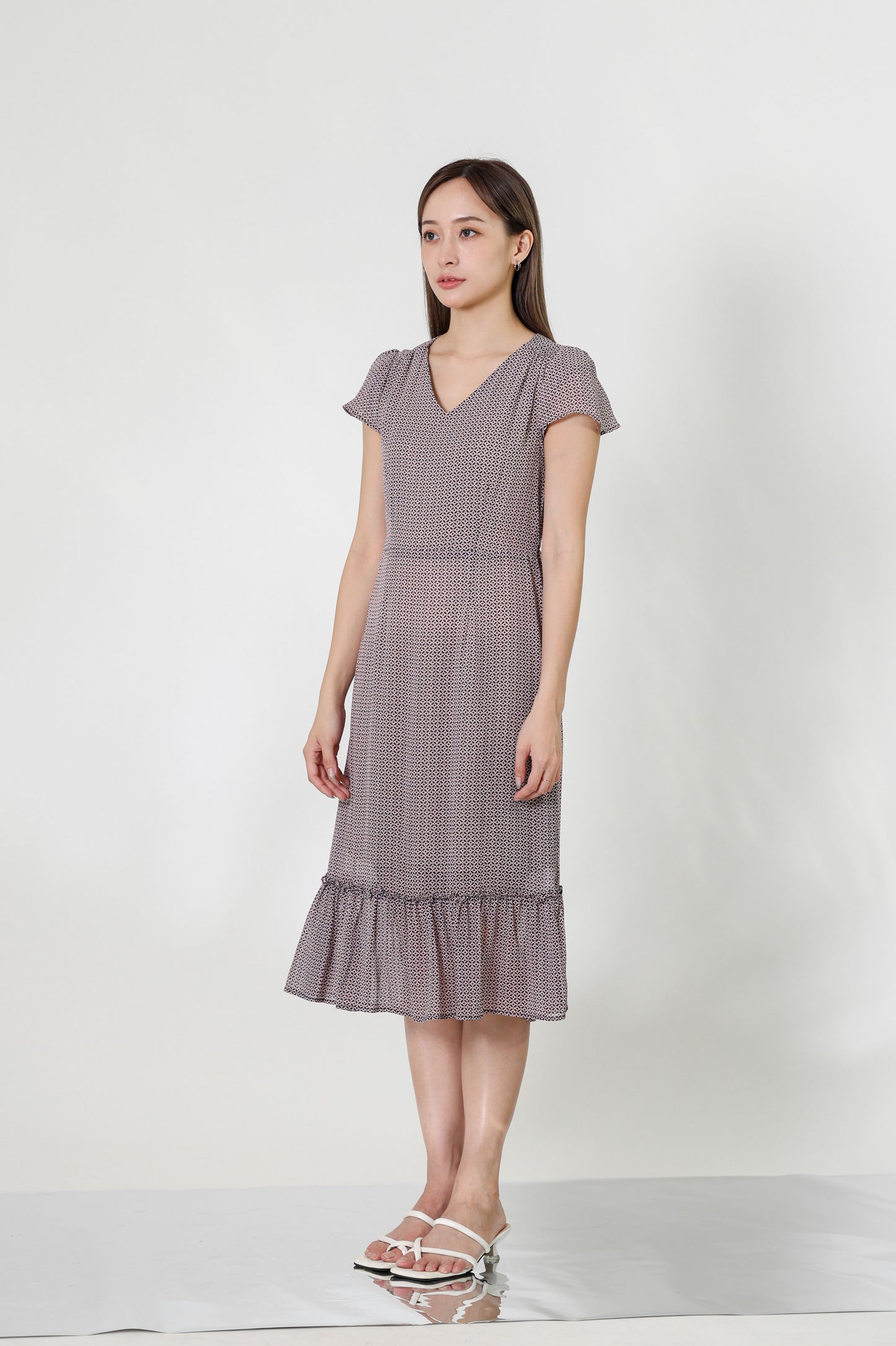 Joey V-Neck Petal Sleeve Dress - Pink
