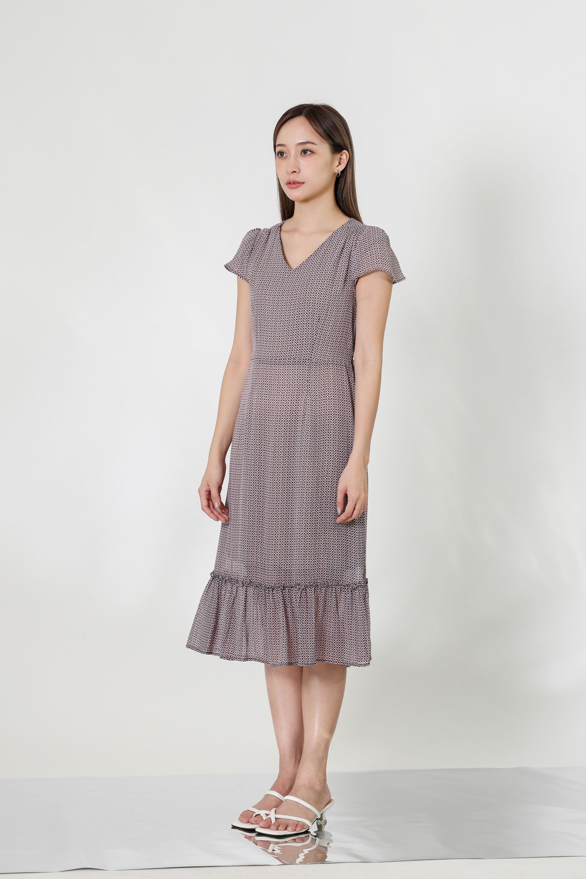 Joey V-Neck Petal Sleeve Dress - Pink