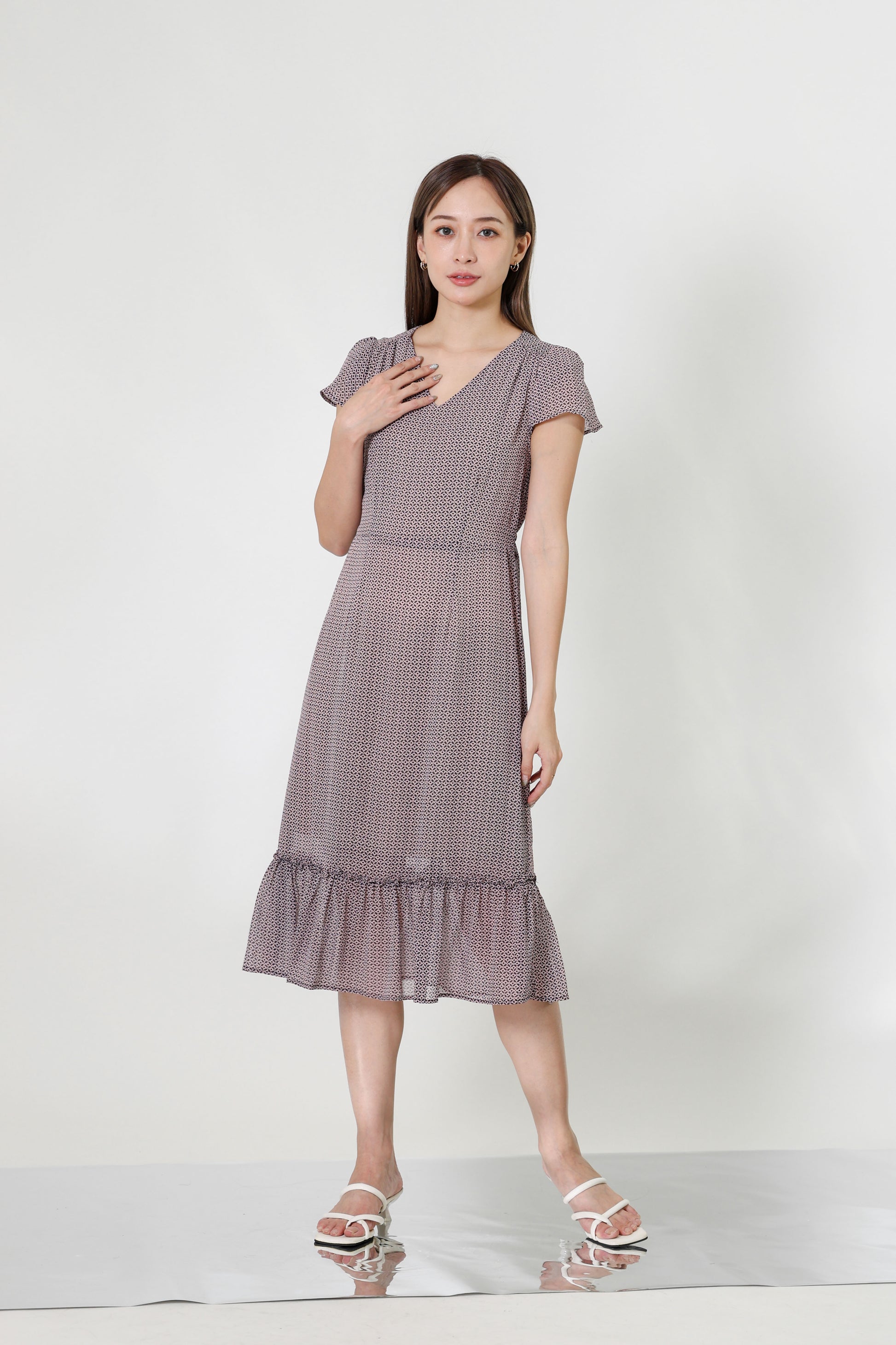 Joey V-Neck Petal Sleeve Dress - Pink
