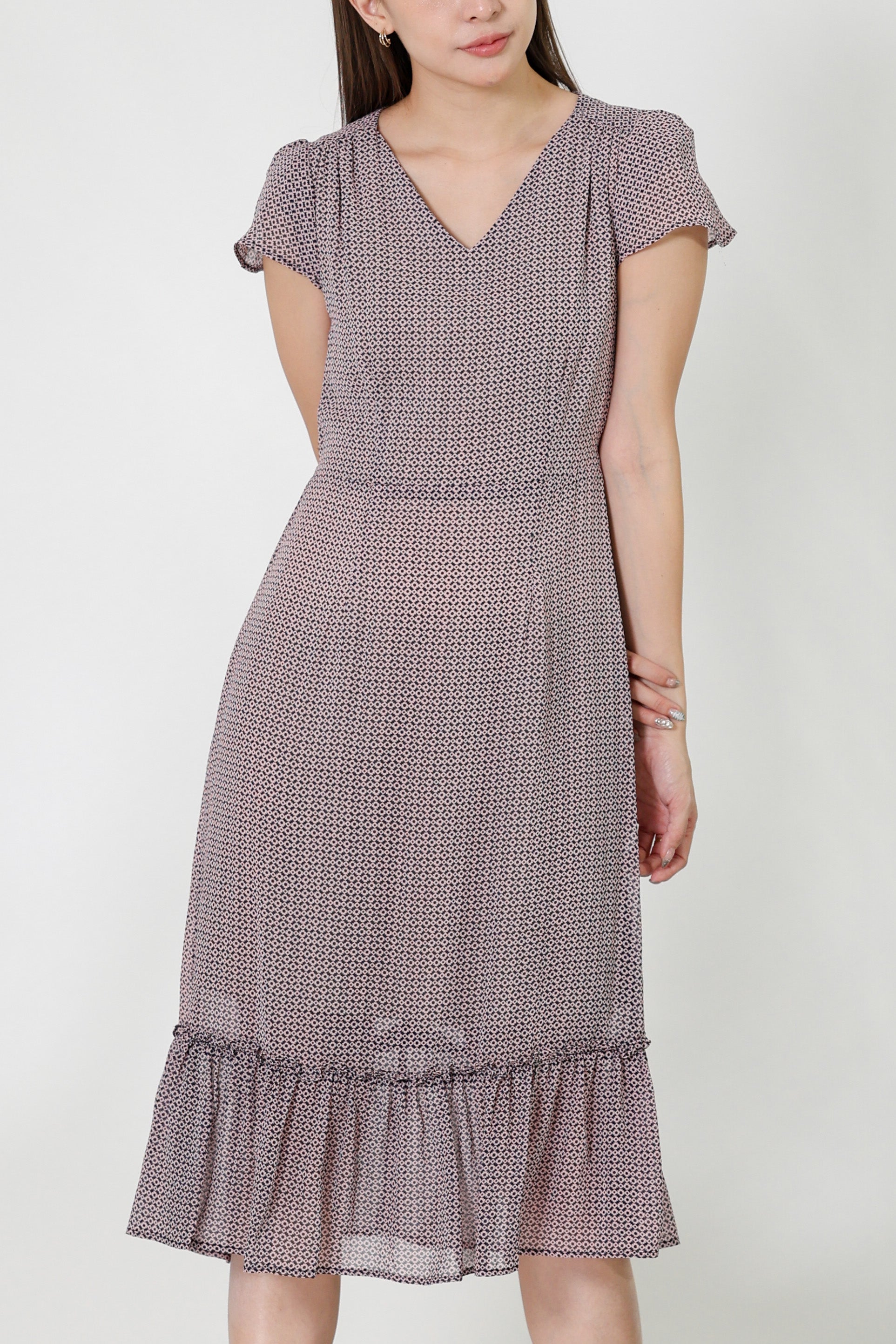 Joey V-Neck Petal Sleeve Dress - Pink
