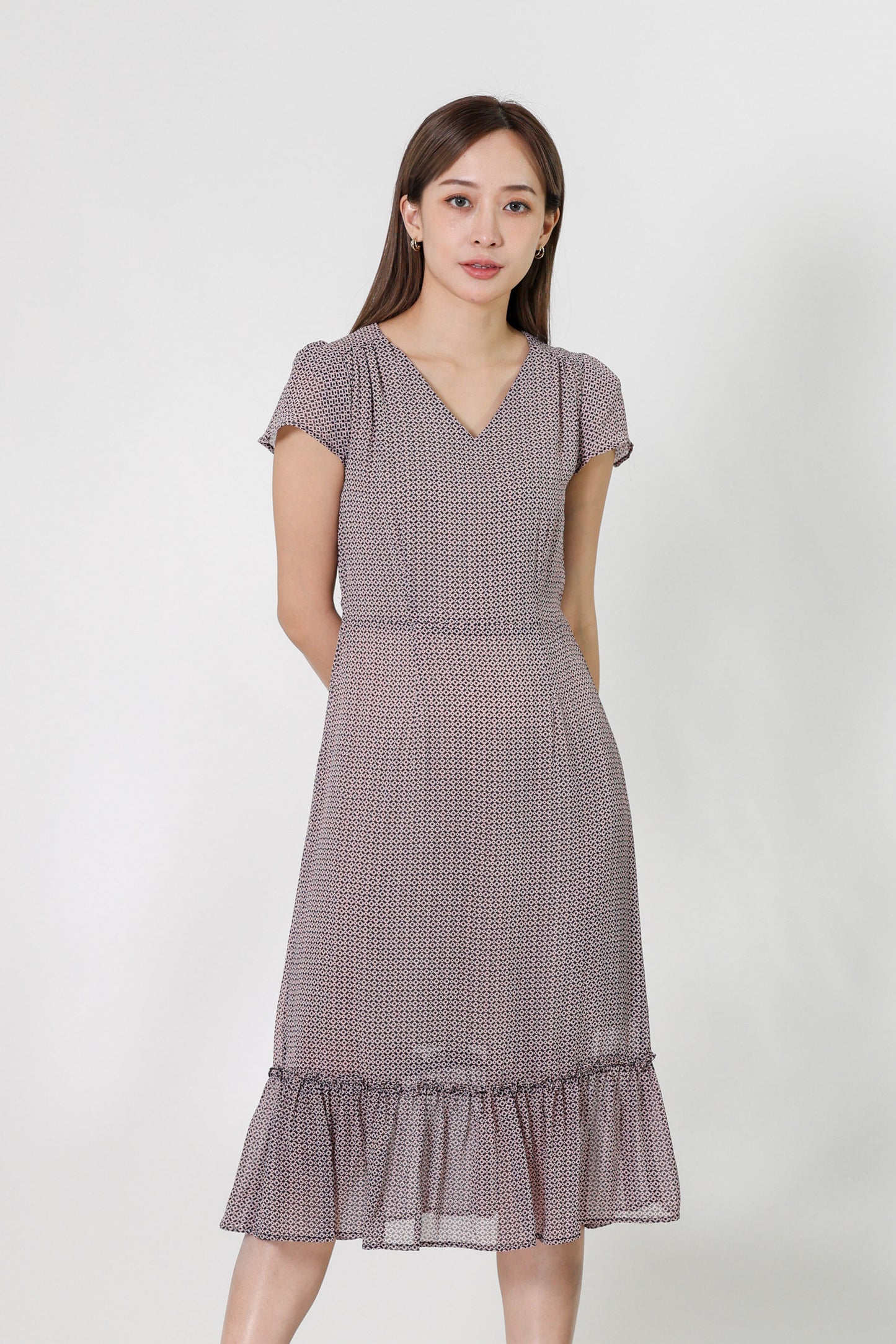 Joey V-Neck Petal Sleeve Dress - Pink