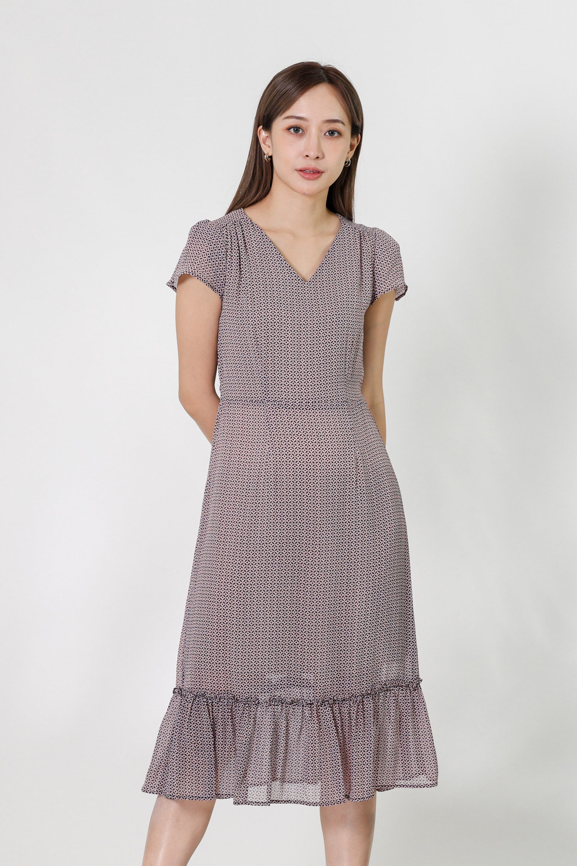 Joey V-Neck Petal Sleeve Dress - Pink