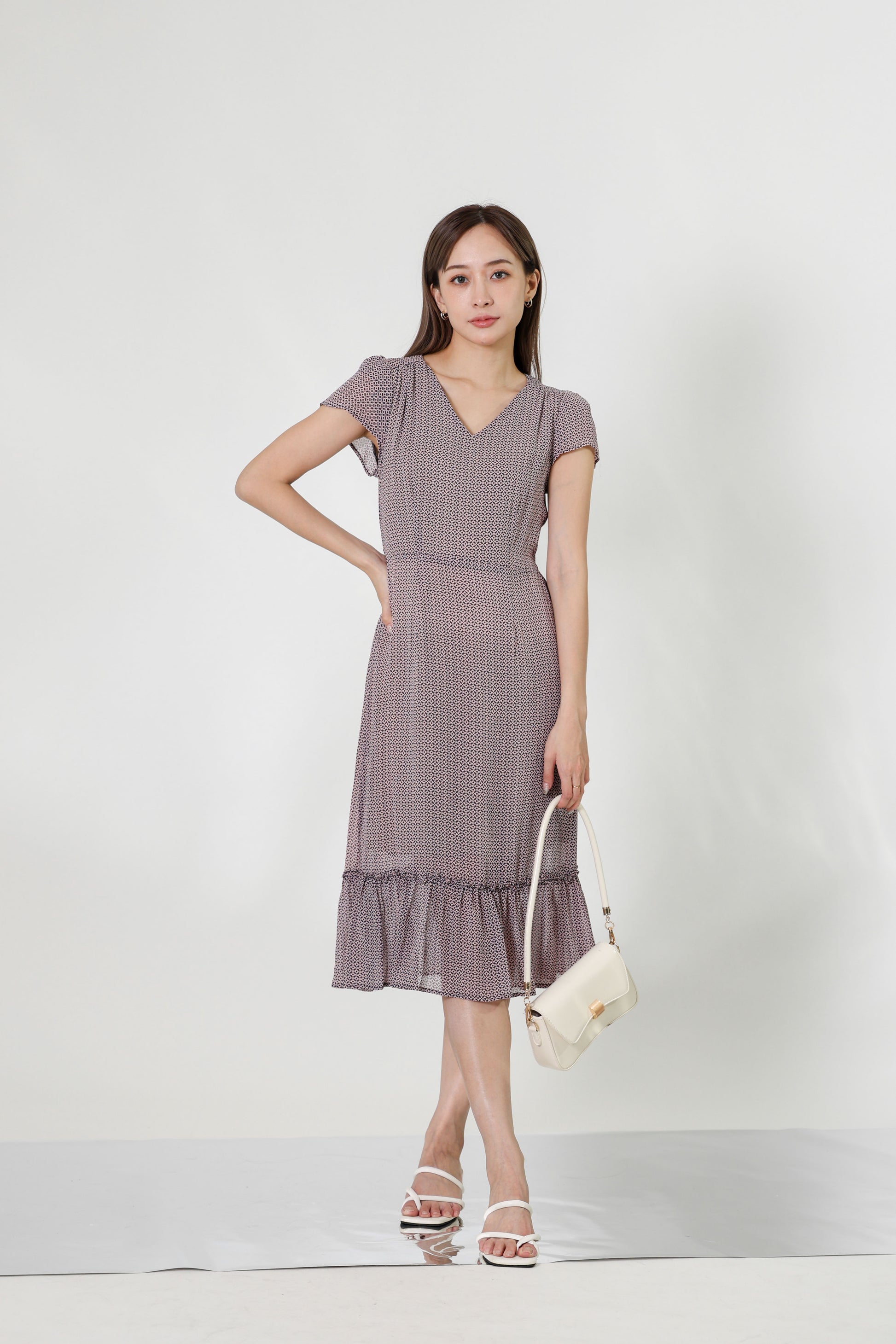 Joey V-Neck Petal Sleeve Dress - Pink