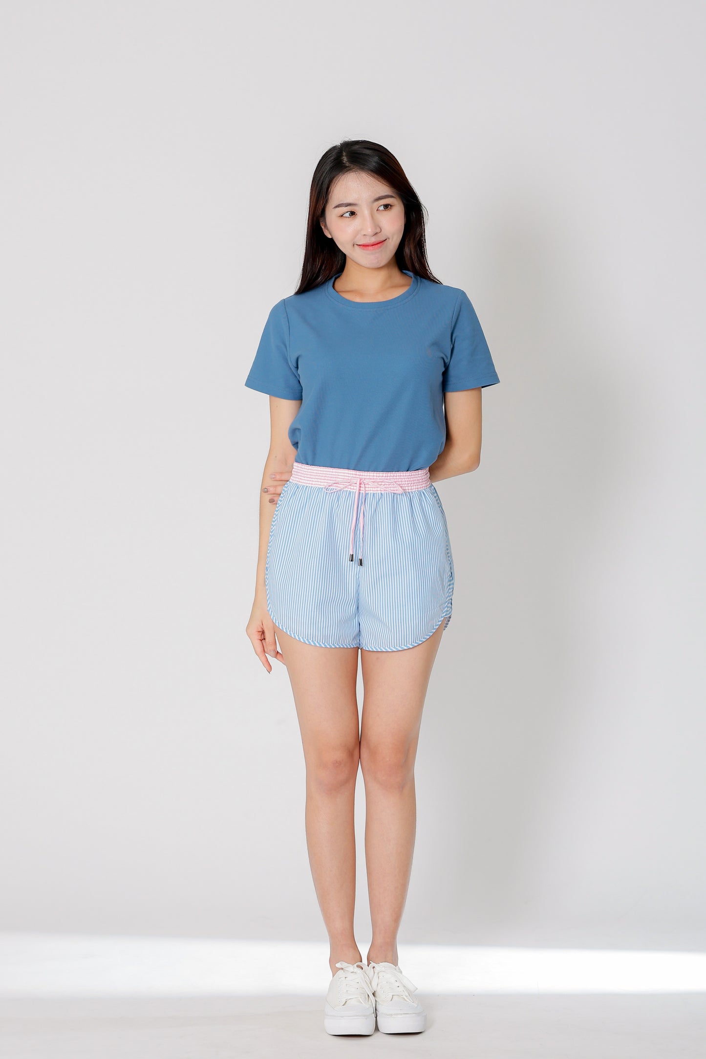 Josie Stripped Jogger Shorts - Blue