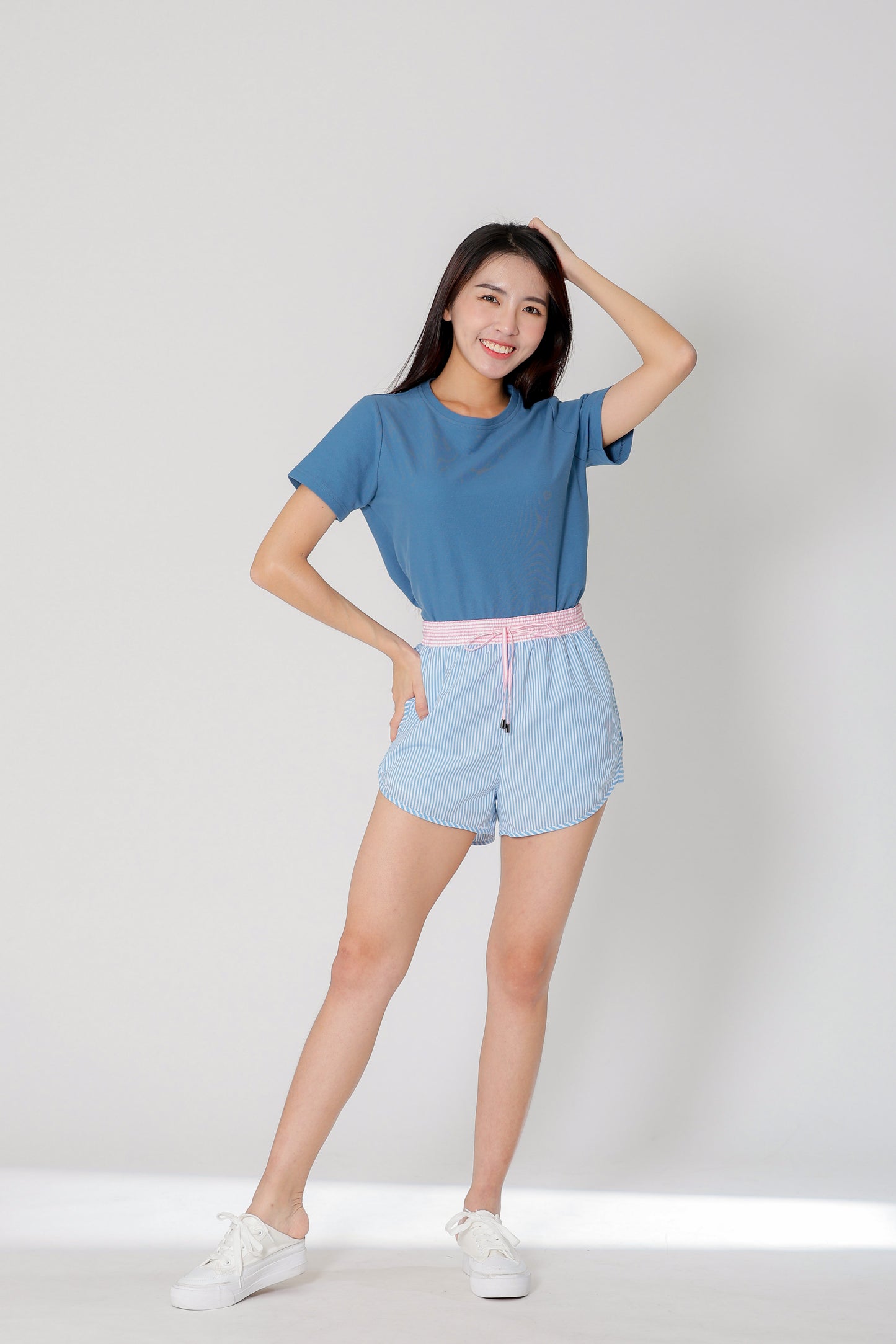 Josie Stripped Jogger Shorts - Blue