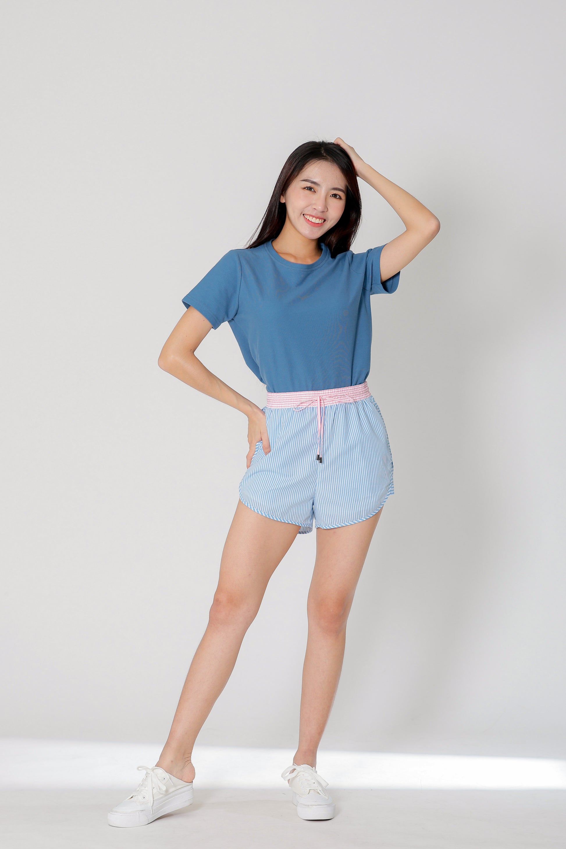 Josie Stripped Jogger Shorts - Blue
