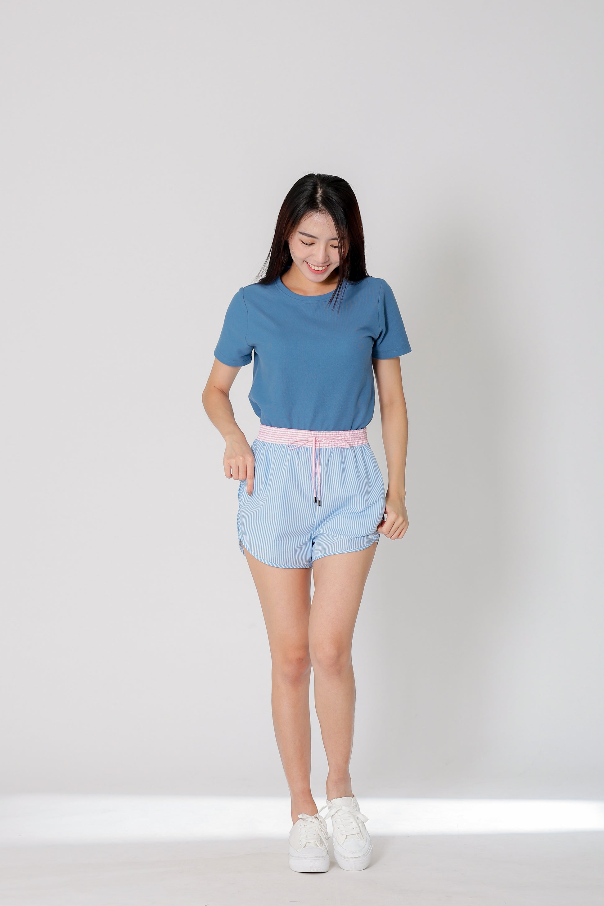 Josie Stripped Jogger Shorts - Blue