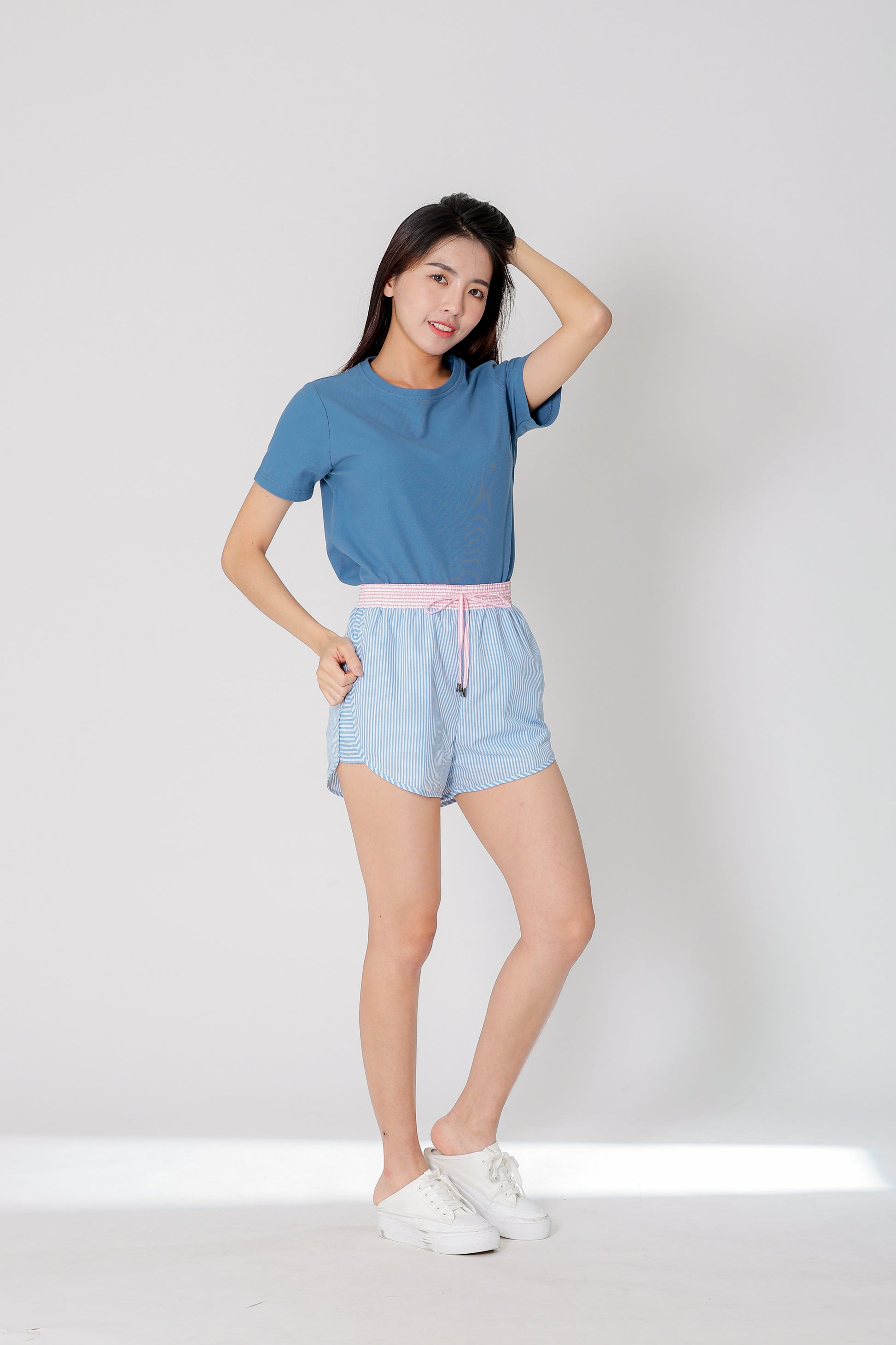 Josie Stripped Jogger Shorts - Blue