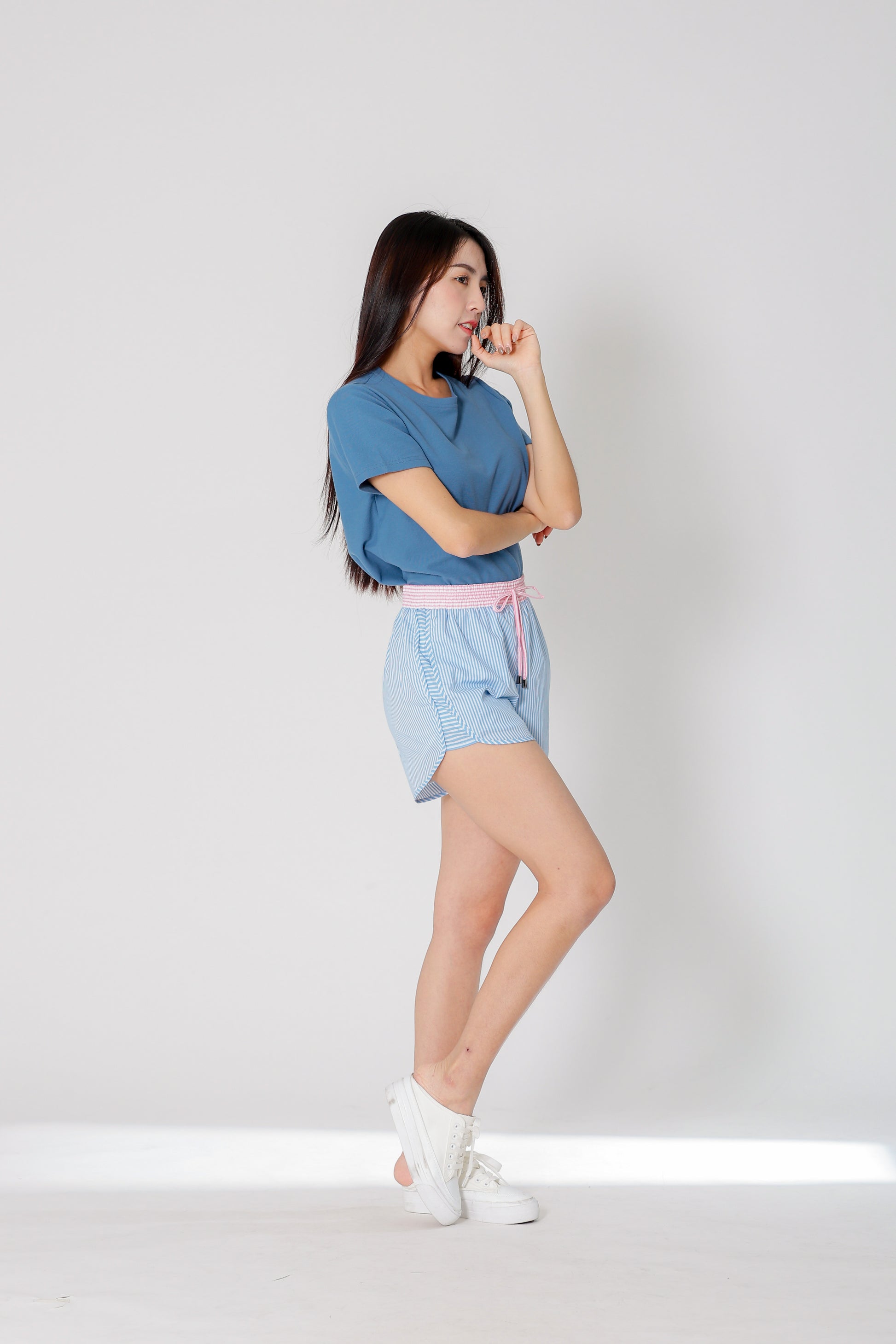 Josie Stripped Jogger Shorts - Blue