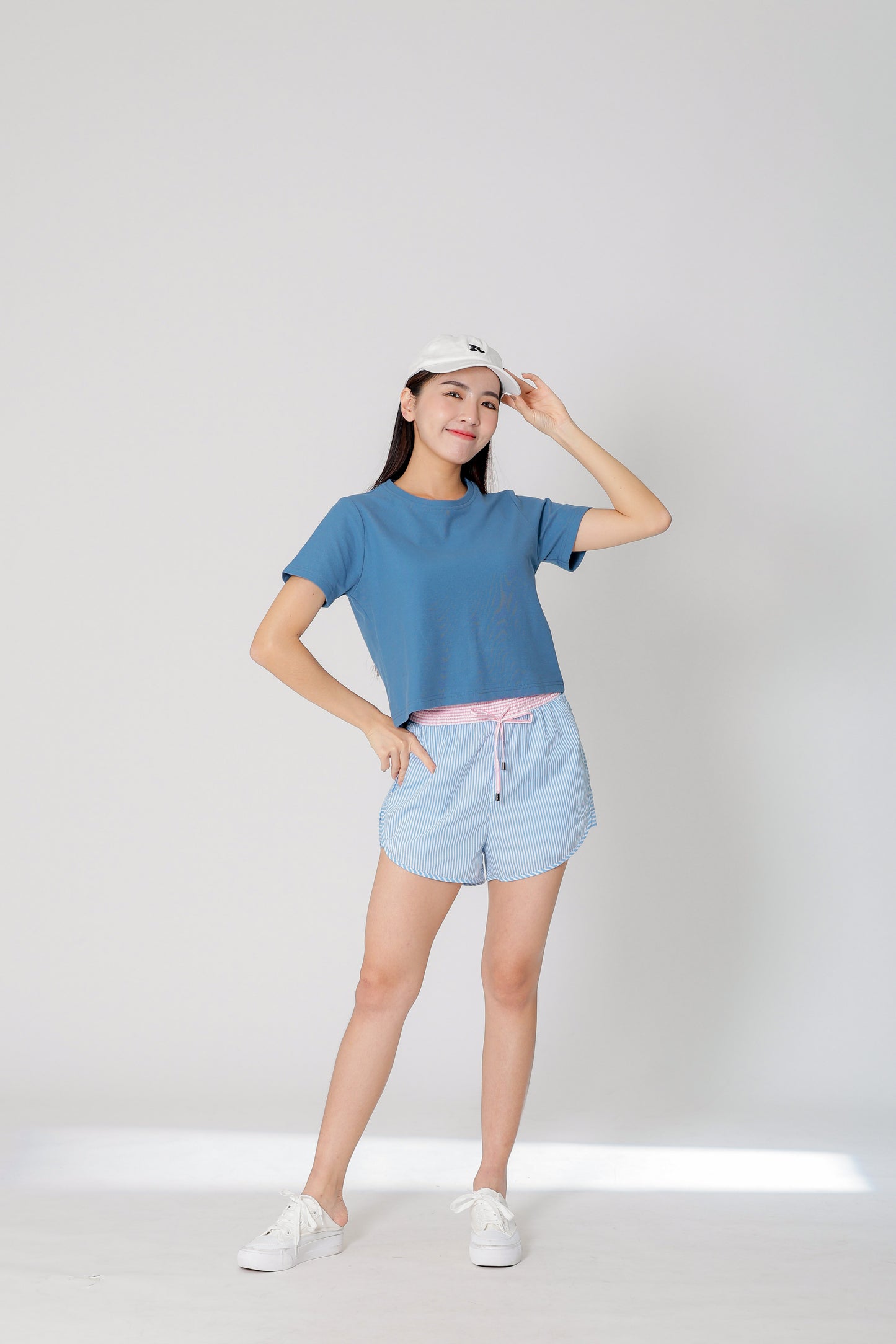 Josie Stripped Jogger Shorts - Blue