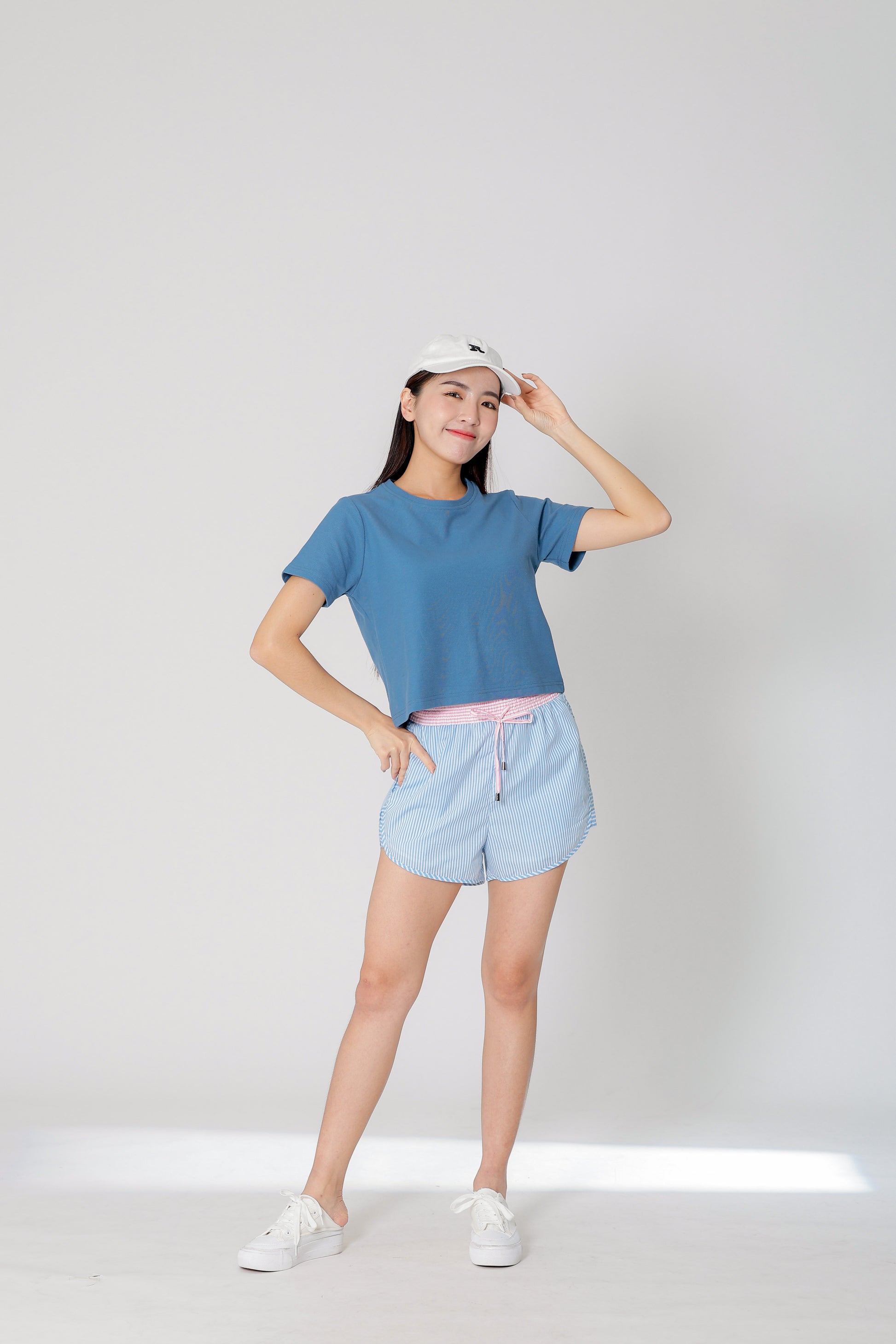 Josie Stripped Jogger Shorts - Blue