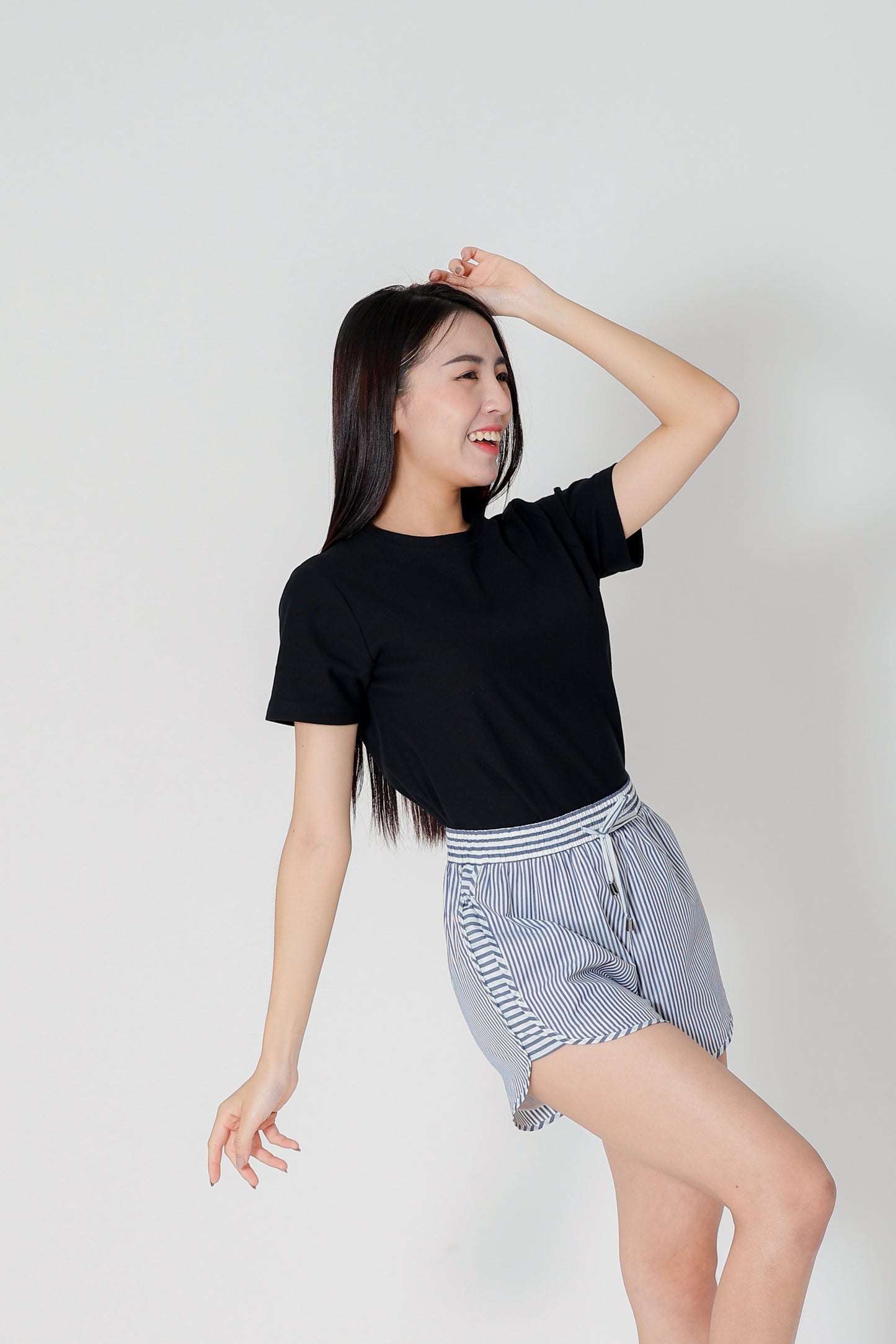 Josie Stripped Jogger Shorts - Navy