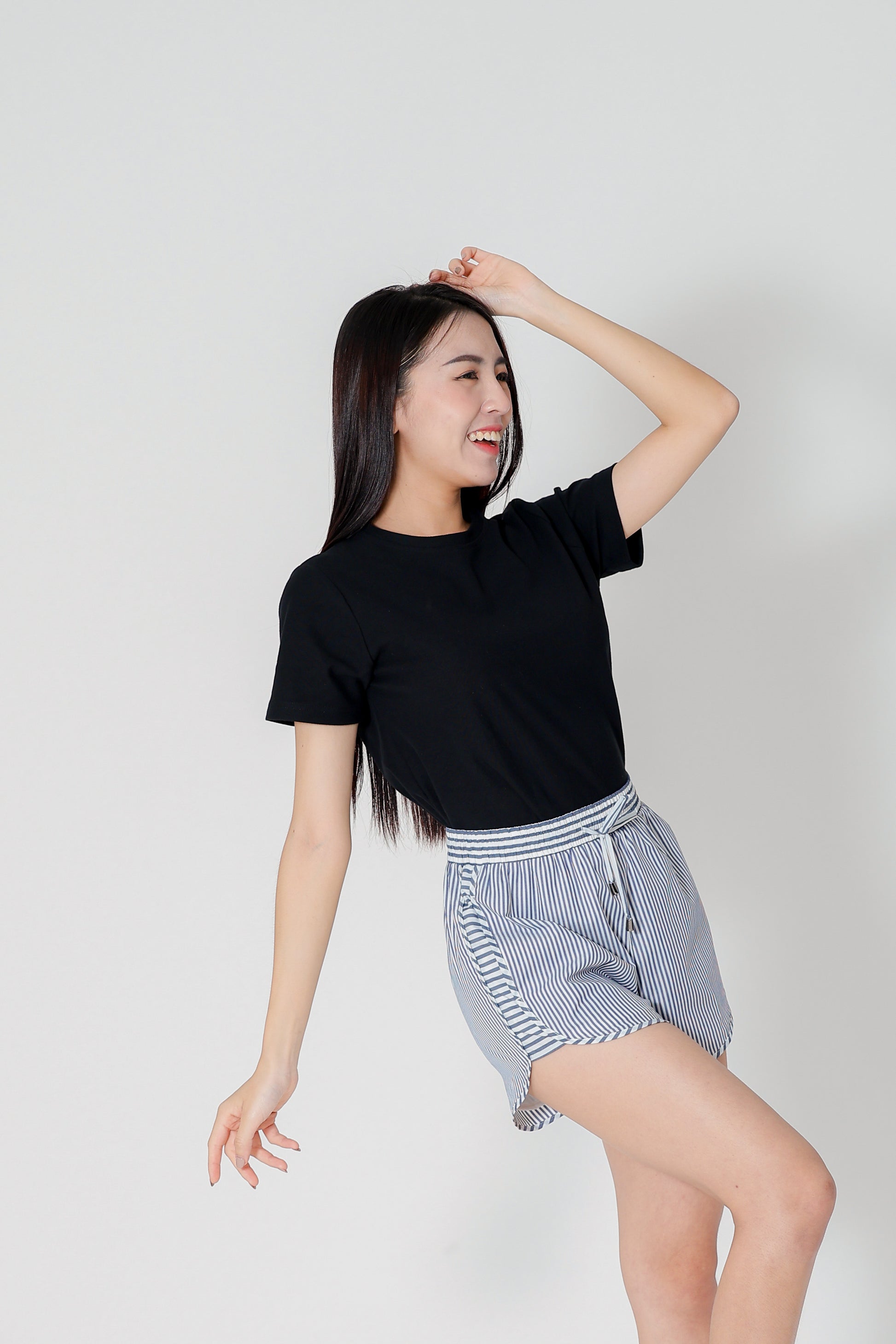 Josie Stripped Jogger Shorts - Navy