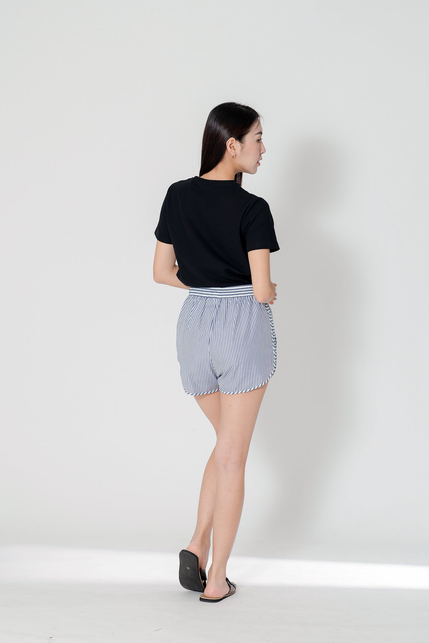 Josie Stripped Jogger Shorts - Navy