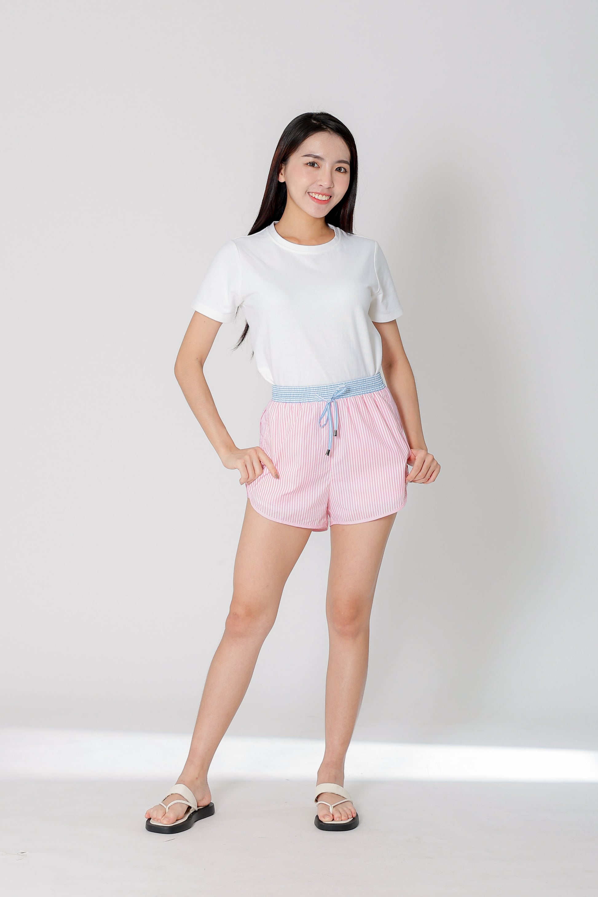 Josie Stripped Jogger Shorts - Pink
