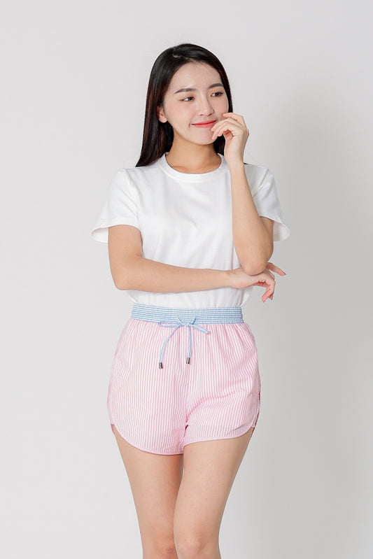 Josie Stripped Jogger Shorts - Pink