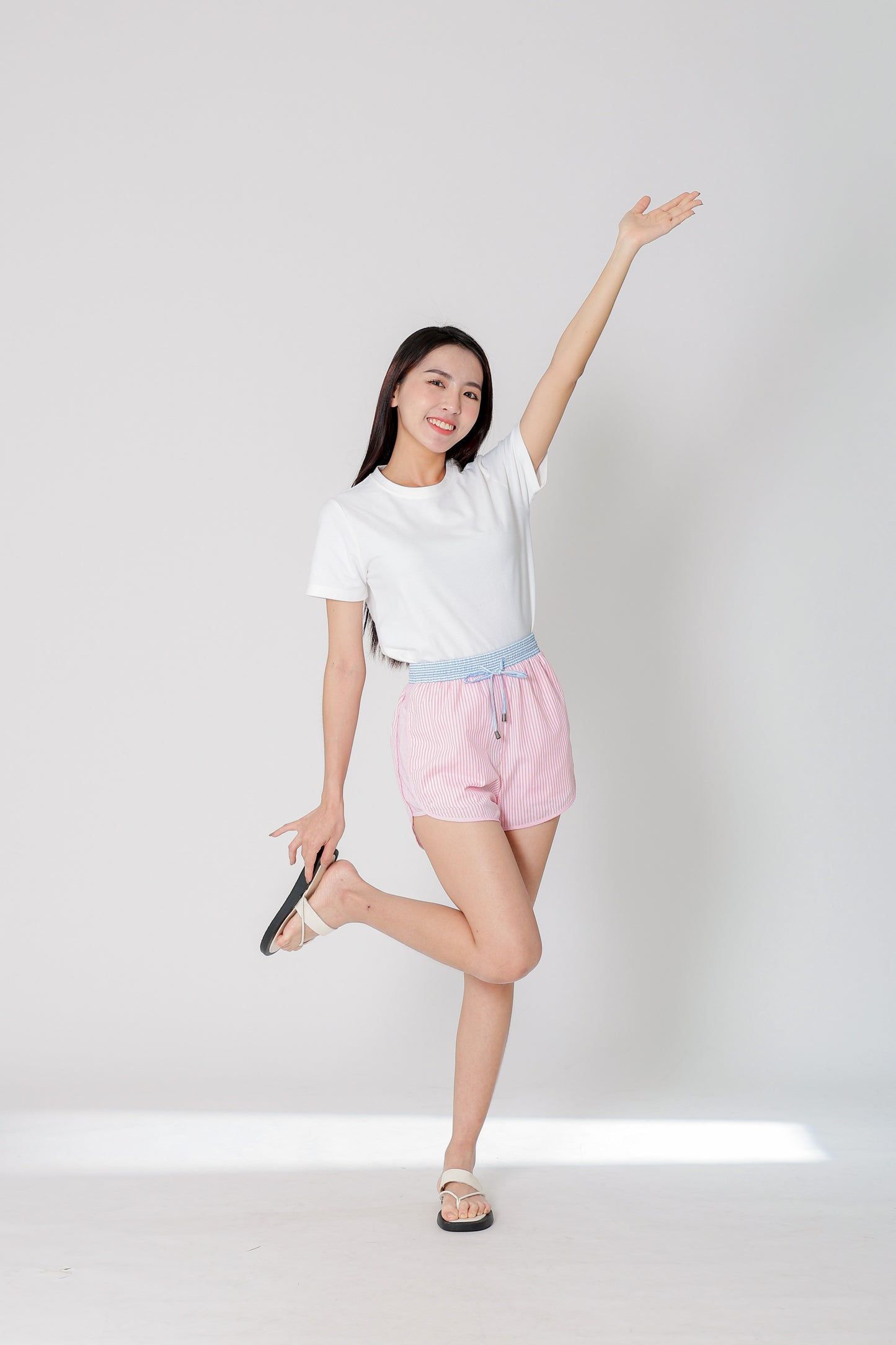 Josie Stripped Jogger Shorts - Pink