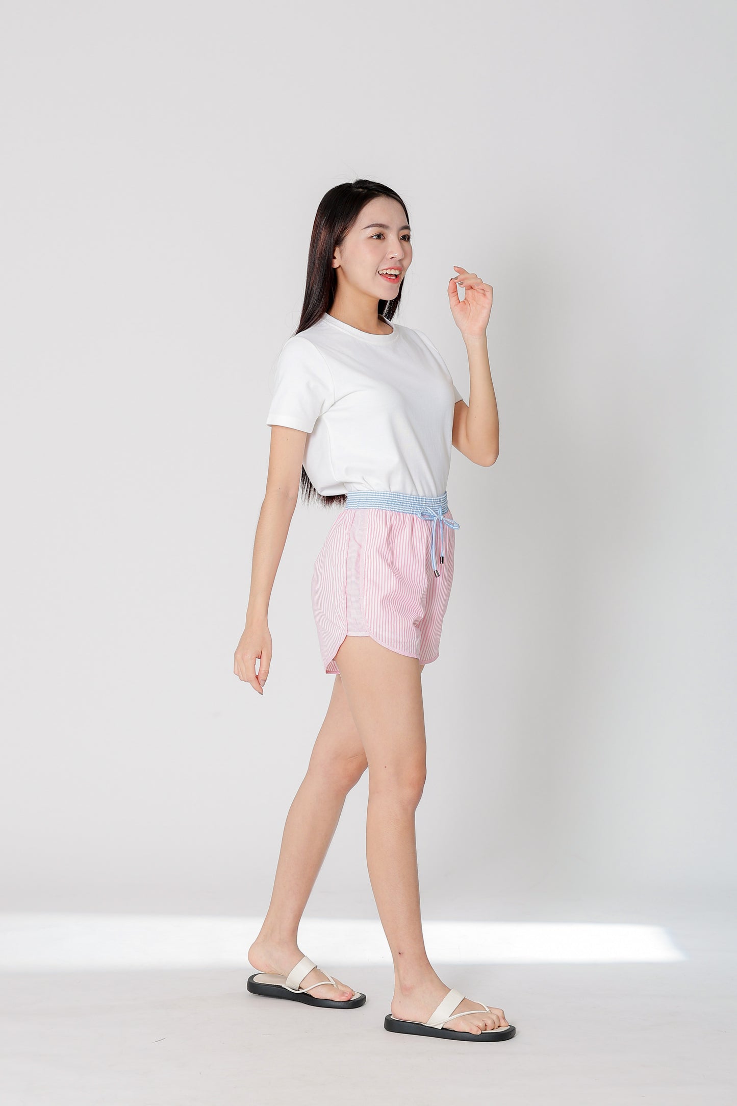 Josie Stripped Jogger Shorts - Pink