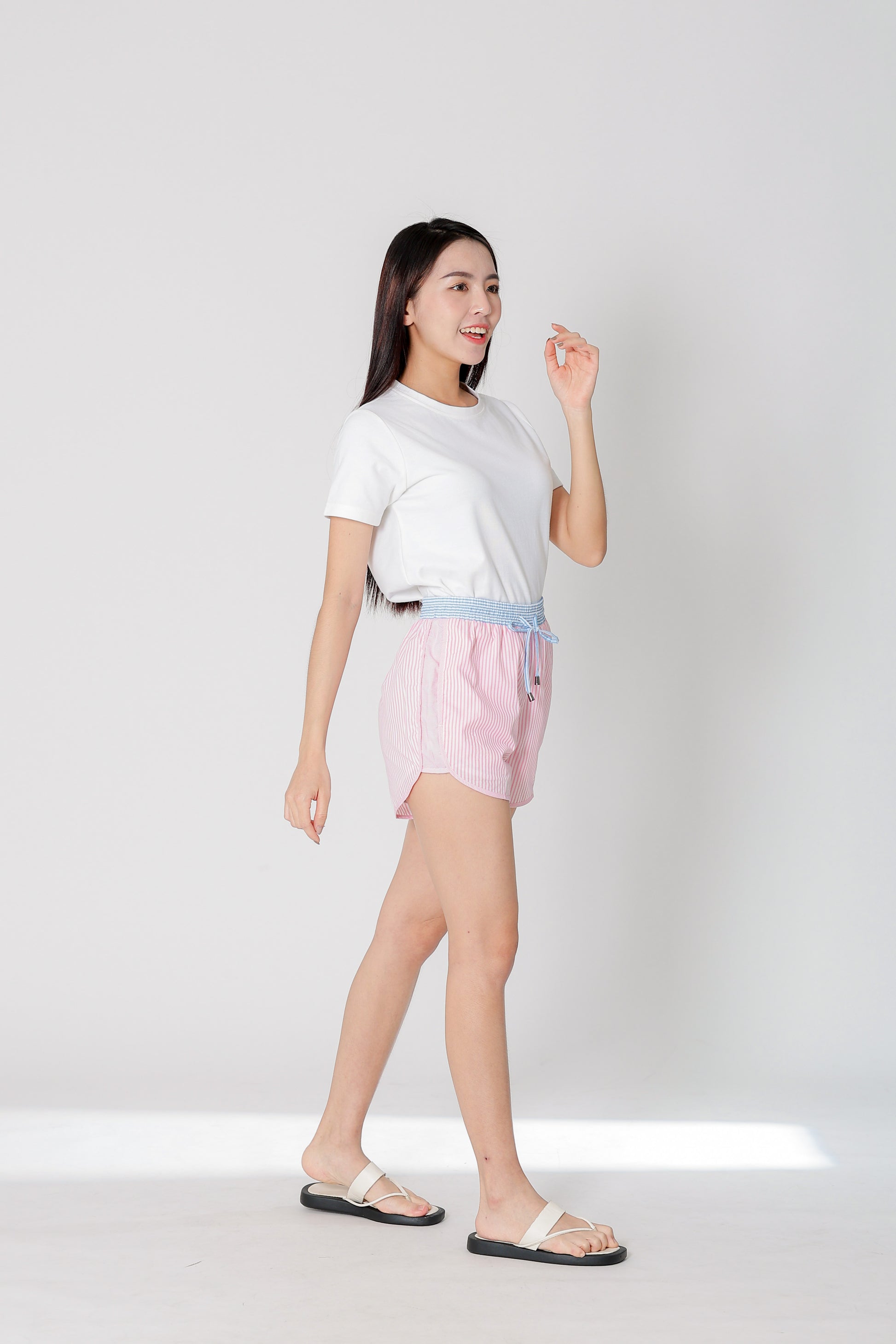 Josie Stripped Jogger Shorts - Pink