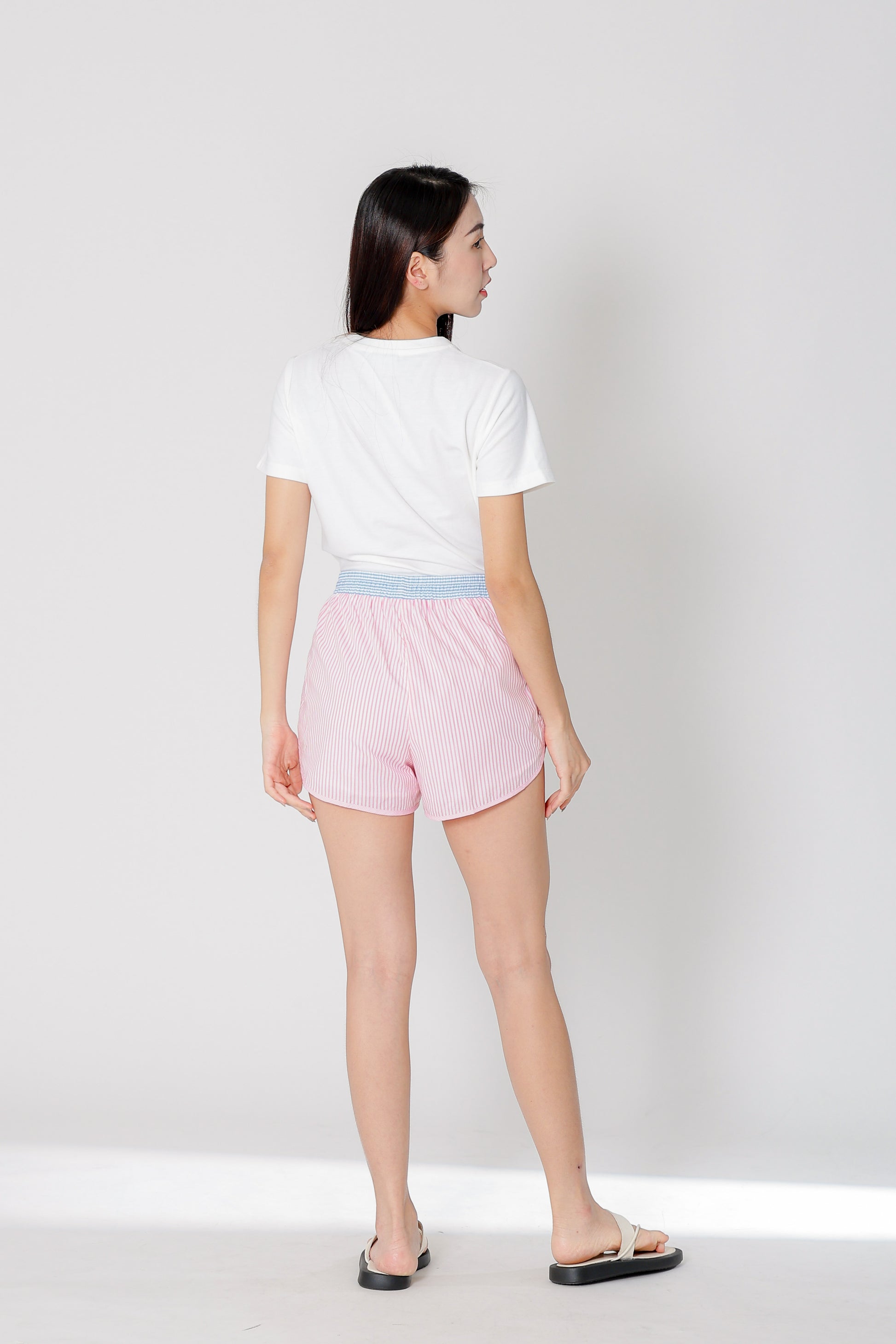 Josie Stripped Jogger Shorts - Pink