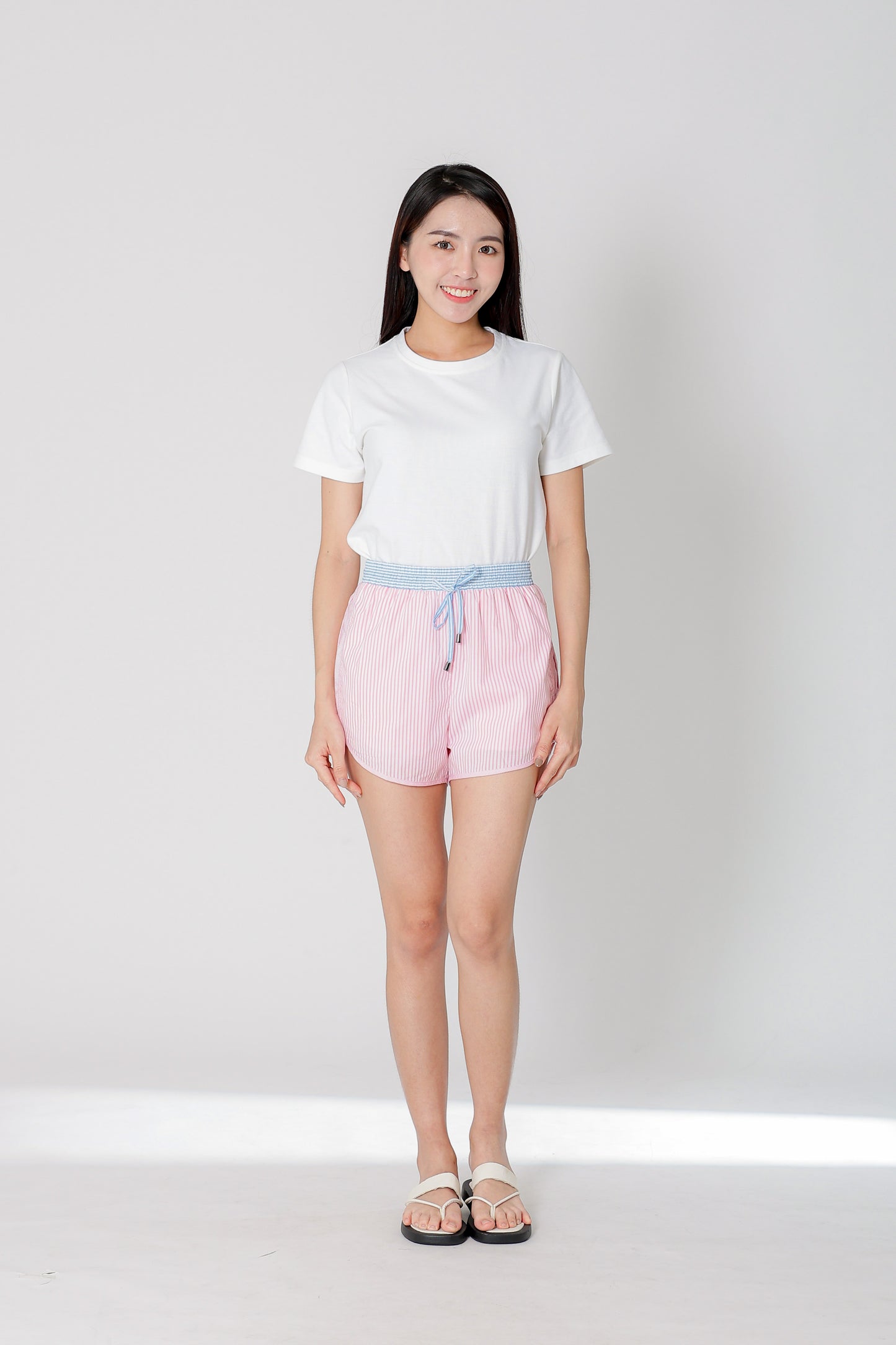 Josie Stripped Jogger Shorts - Pink
