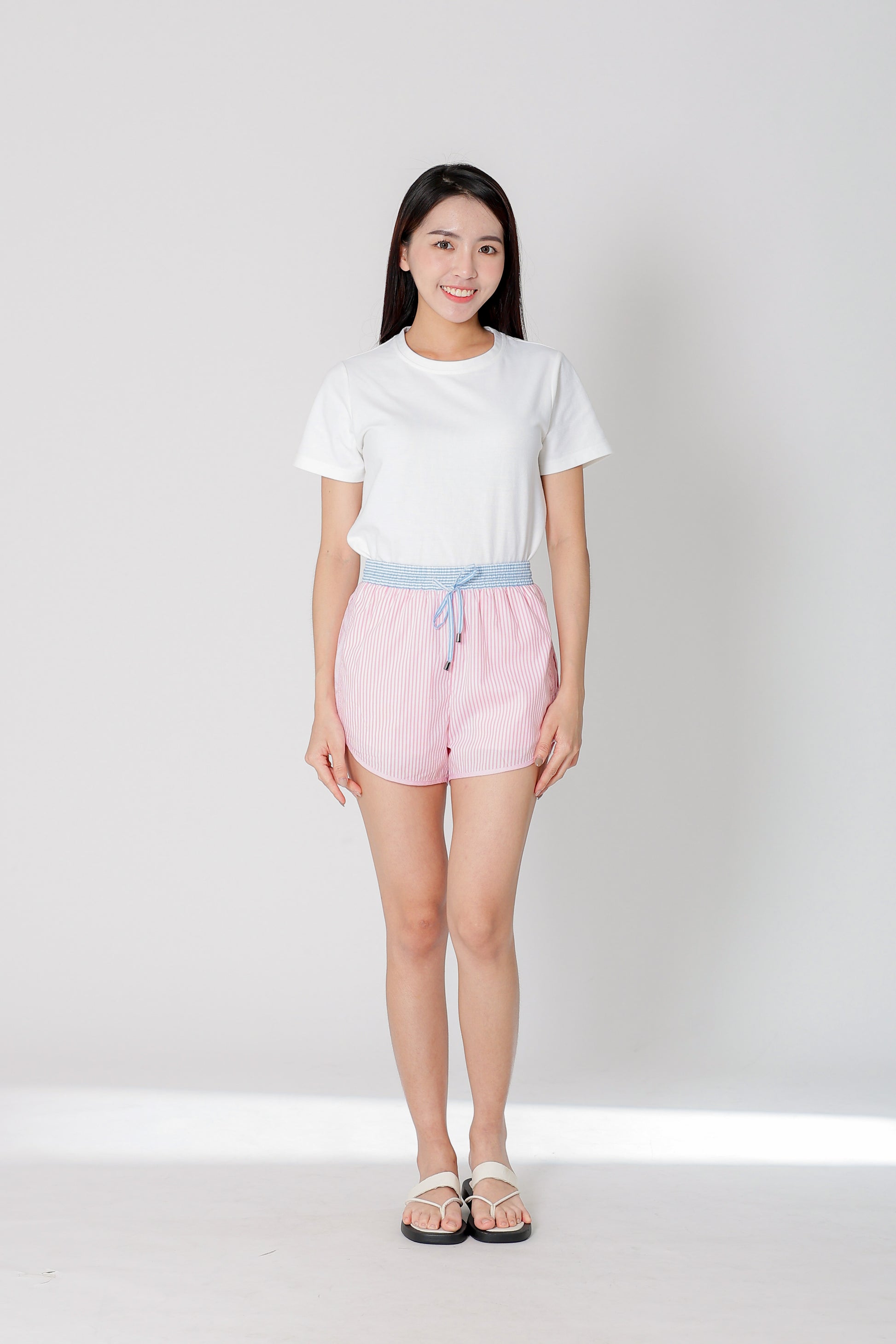 Josie Stripped Jogger Shorts - Pink