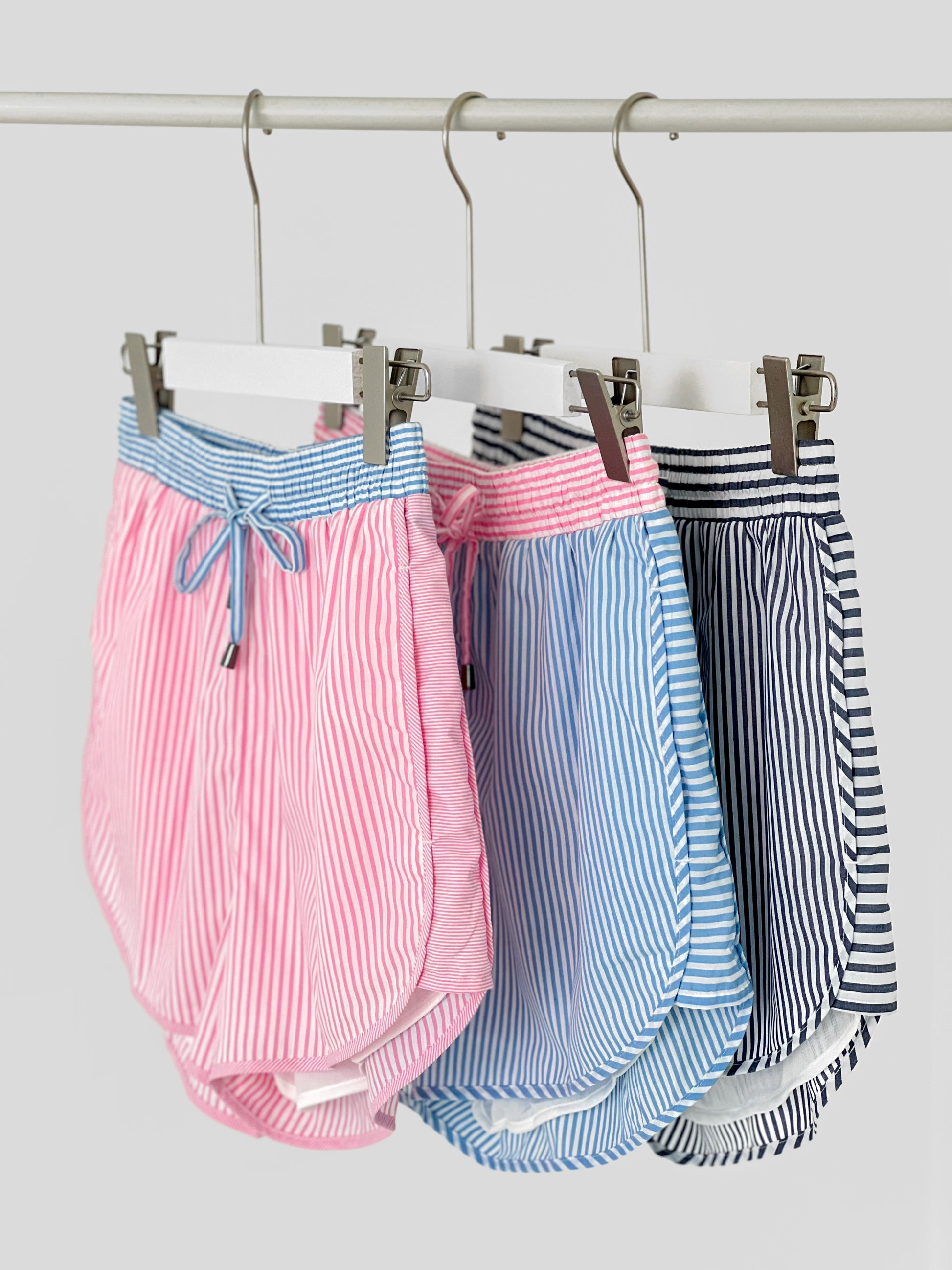 Josie Stripped Jogger Shorts - Navy