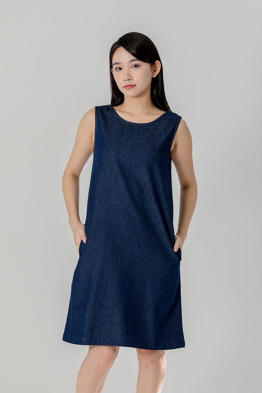 Julia Reversible Denim Dress - Dk Blue