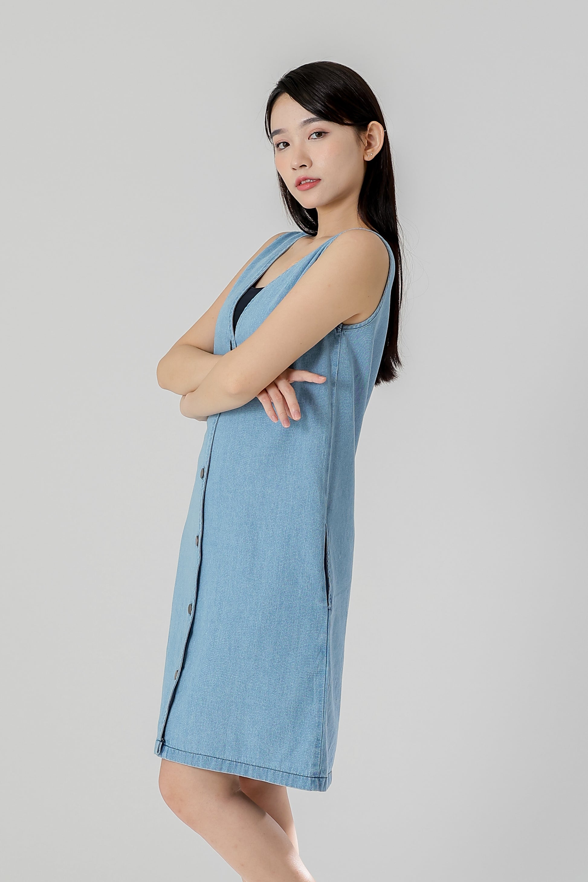 Julia Reversible Denim Dress - Lt Blue
