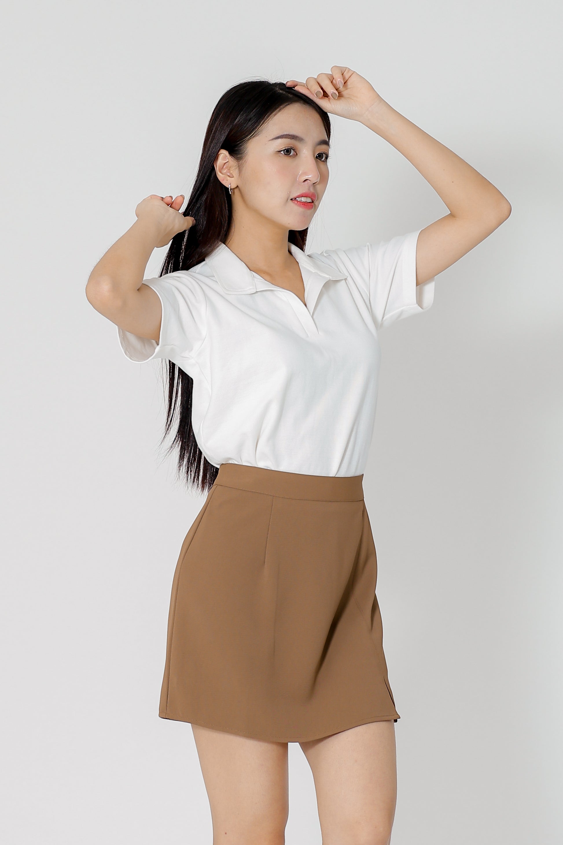 Julianne A Line Skort w Slit - Brown