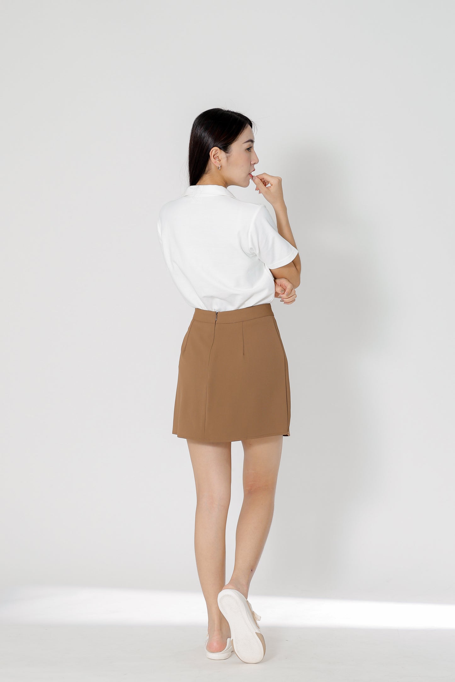 Julianne A Line Skort w Slit - Brown