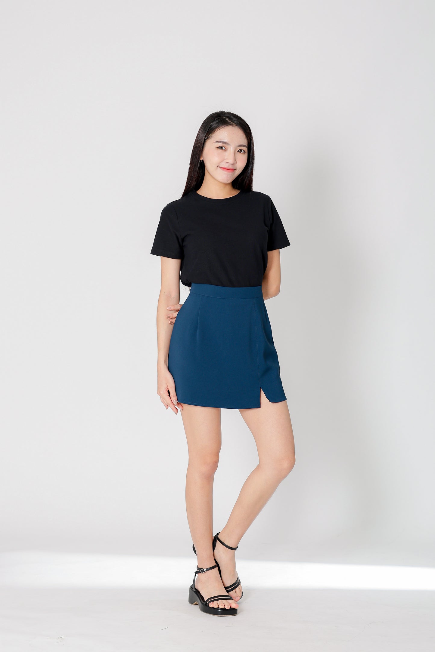 Julianne A Line Skort w Slit - Turquoise